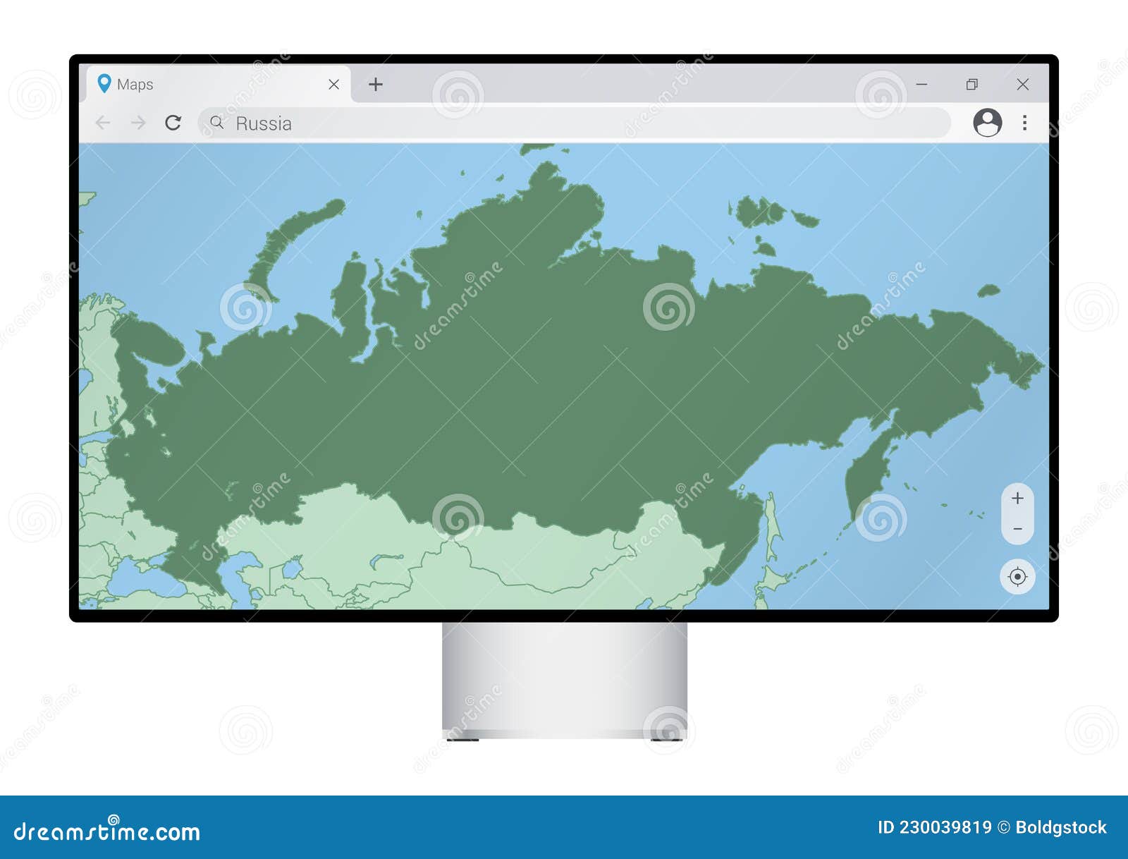 Computer Monitor with Map of Russia in Browser, Search for the Country