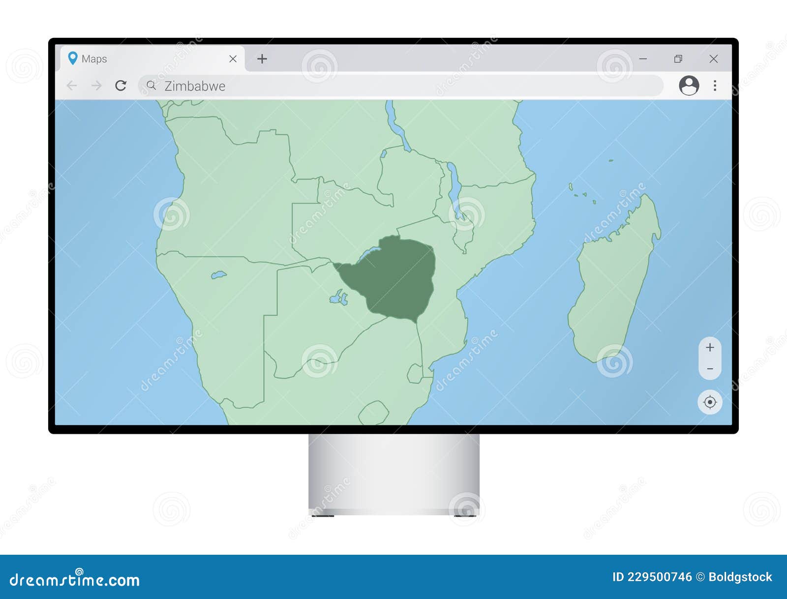 Computer Monitor with Map of Zimbabwe in Browser, Search for the