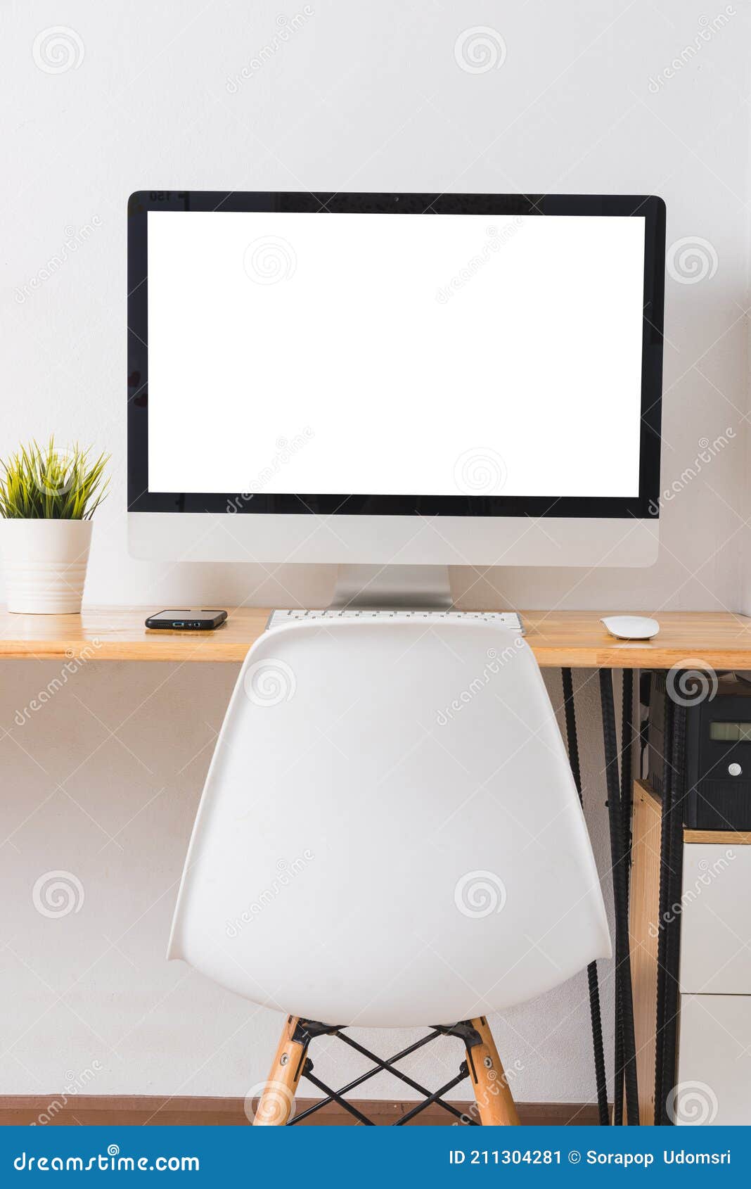 Computer Monitor with White Blank Screen on the Business Desk Stock ...