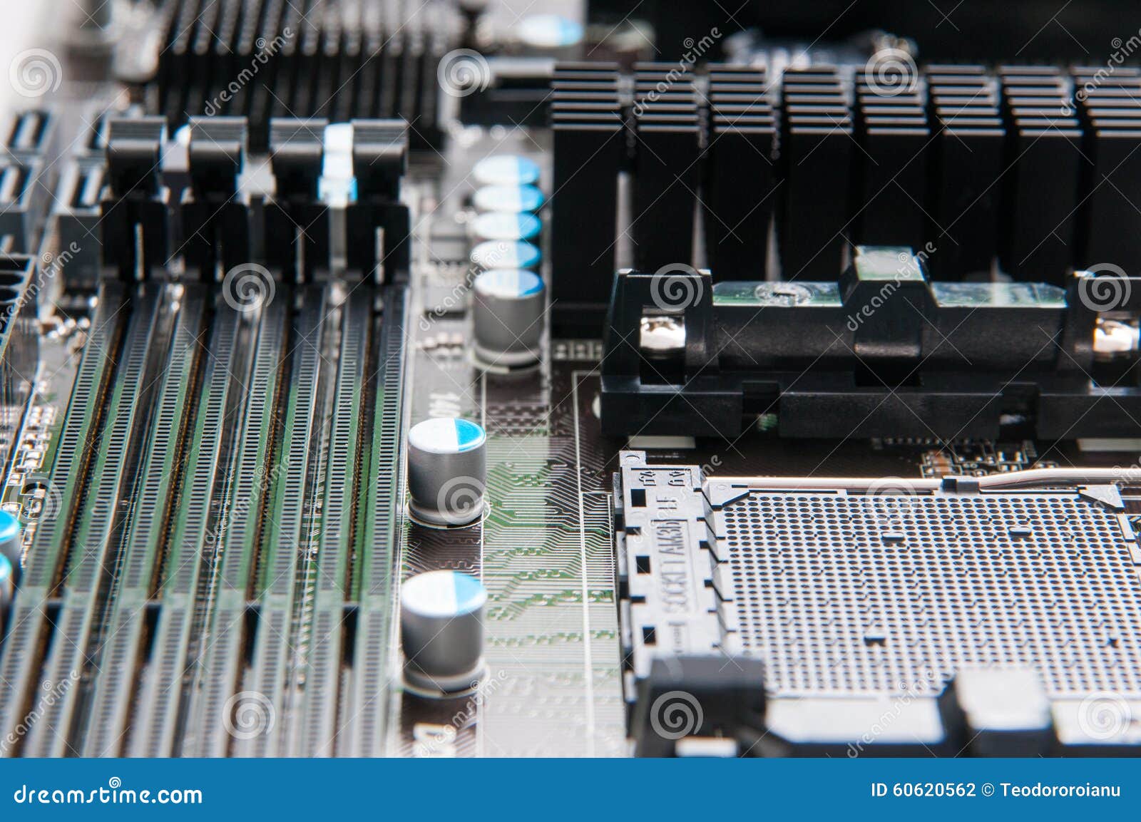 Computer Motherboard Sockets Stock Photo Image of detail, angle 60620562