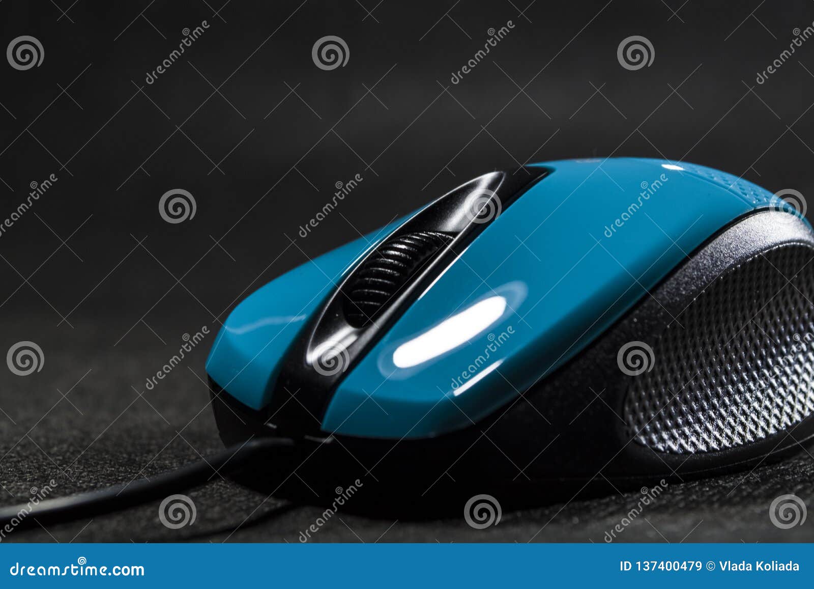 Few Retention Horn Computer Mouse of Bright Blue Color. Black Details. Plastic. Modern  Technologies. Black Background. Computer. Stock Image - Image of graphic,  modern: 137400479