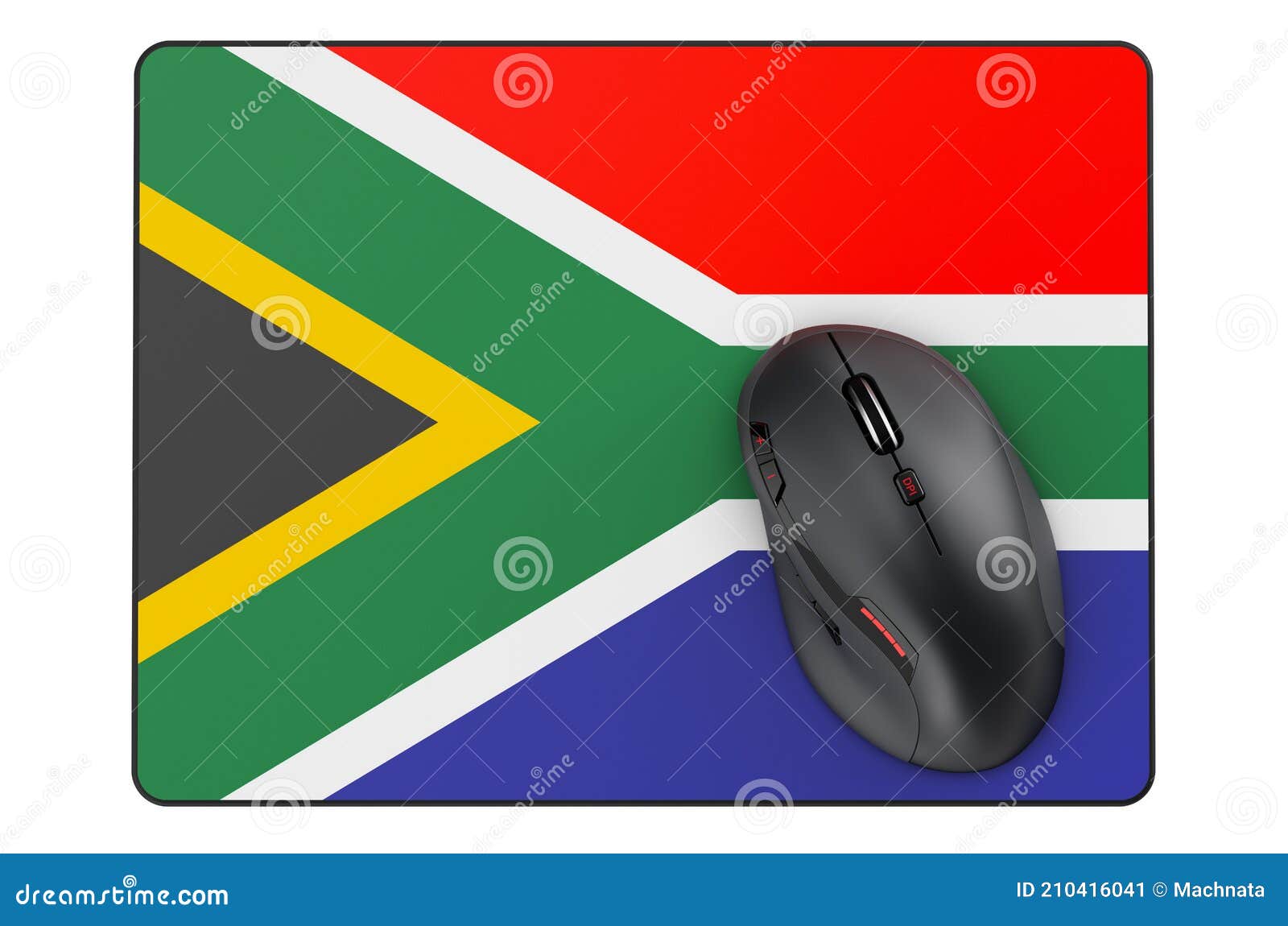 Computer Mouse and Mouse Pad with South African Flag, 3D Rendering