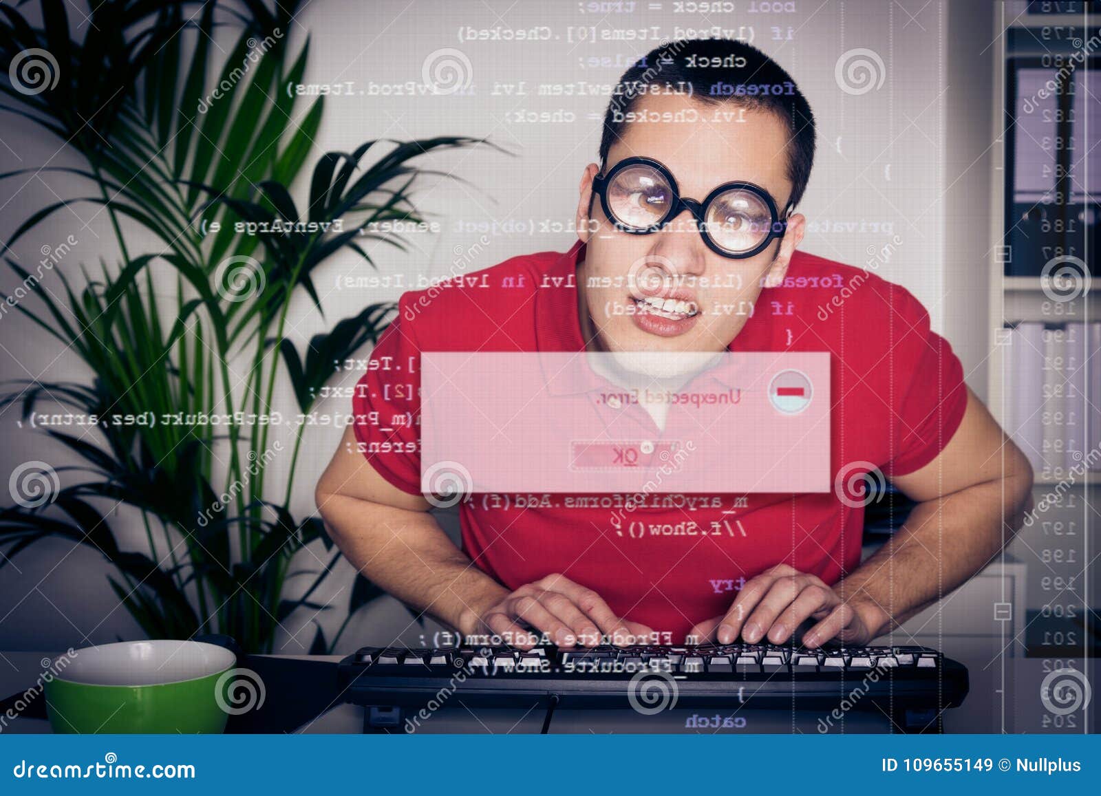 Computer Nerd with Screen stock image. Image of horizontal - 109655149