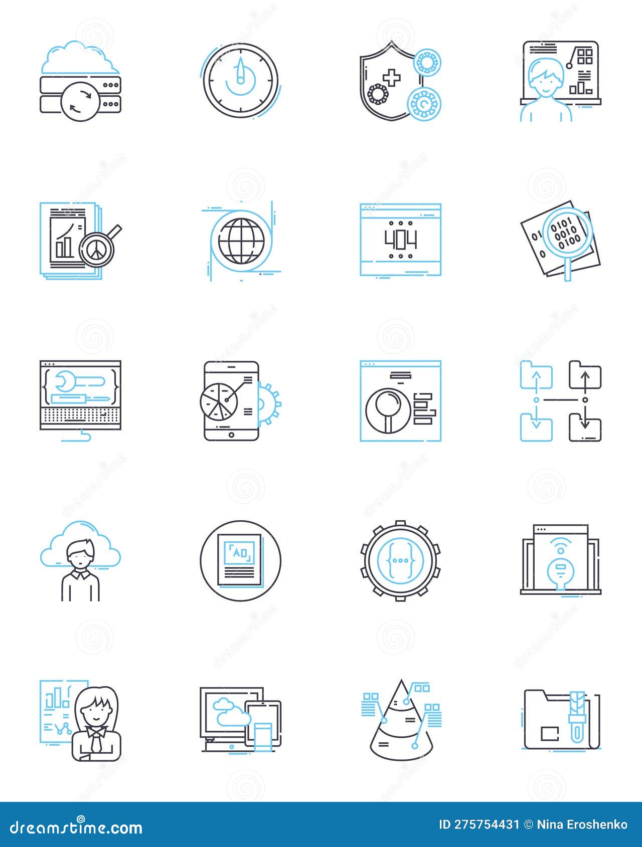 computer nerk linear icons set. ethernet, lan, wlan, router, switch, hub, firewall line  and concept signs. modem