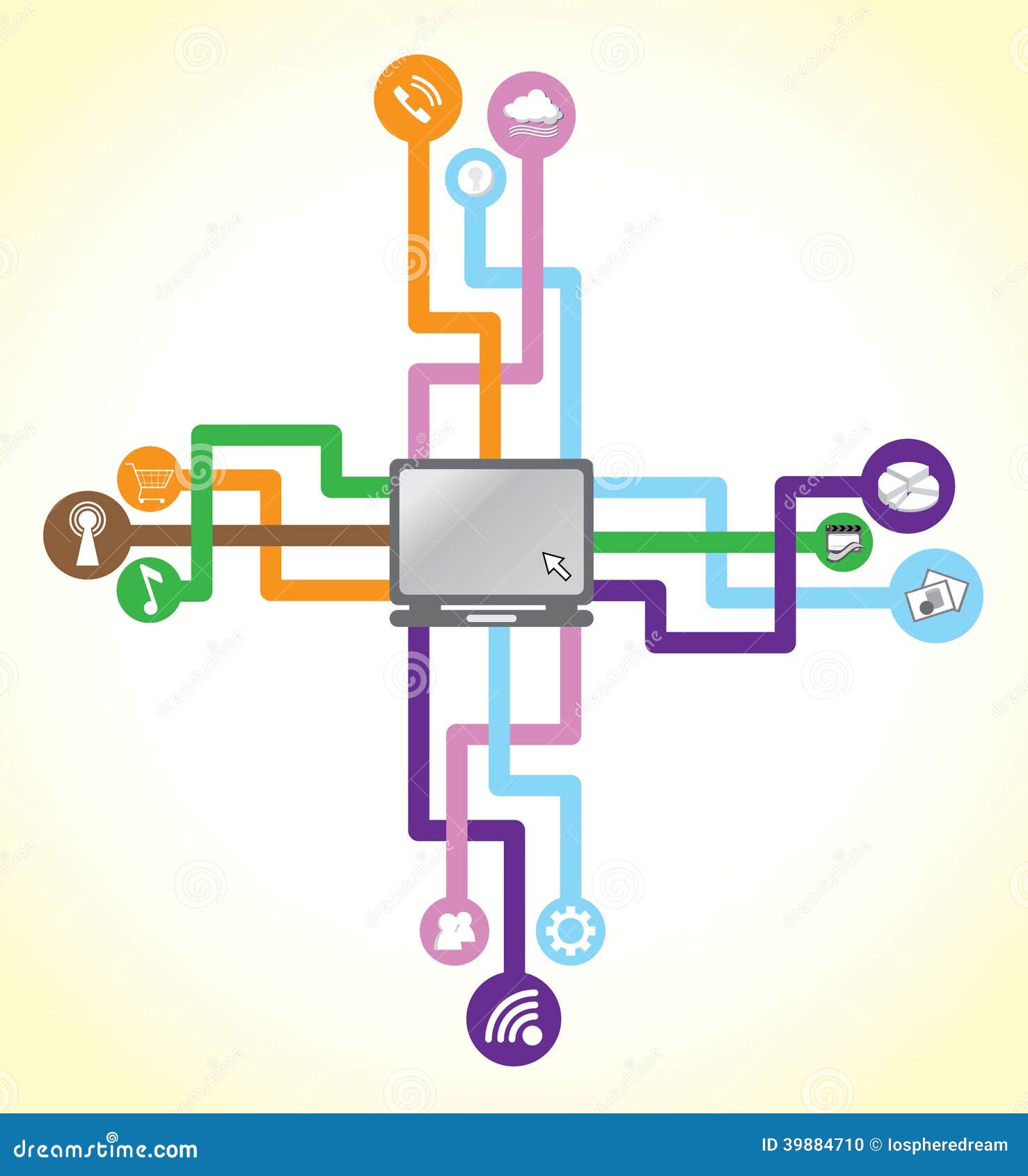 Computer Network Connecting To Media Stock Vector - Illustration of