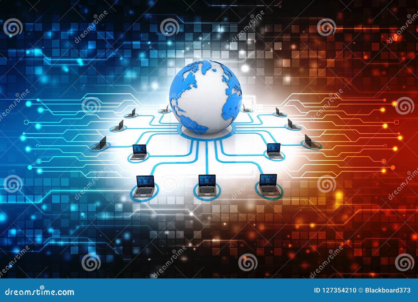 Computer Network, Internet Communication in Technology Background. 3d  Rendering Stock Illustration - Illustration of firewall, domain: 127354210