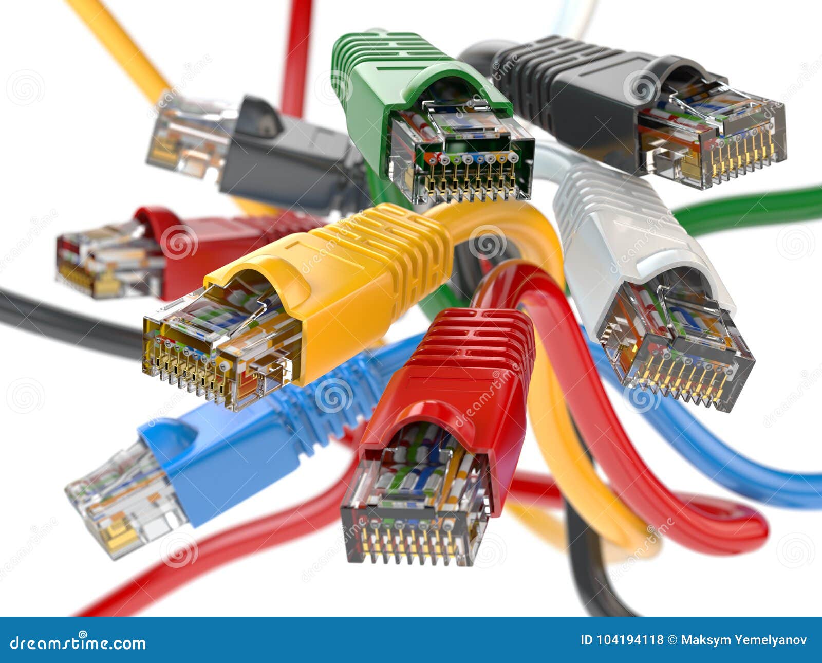 Computer Network LAN Cables Rj45 of Different Colors. Stock