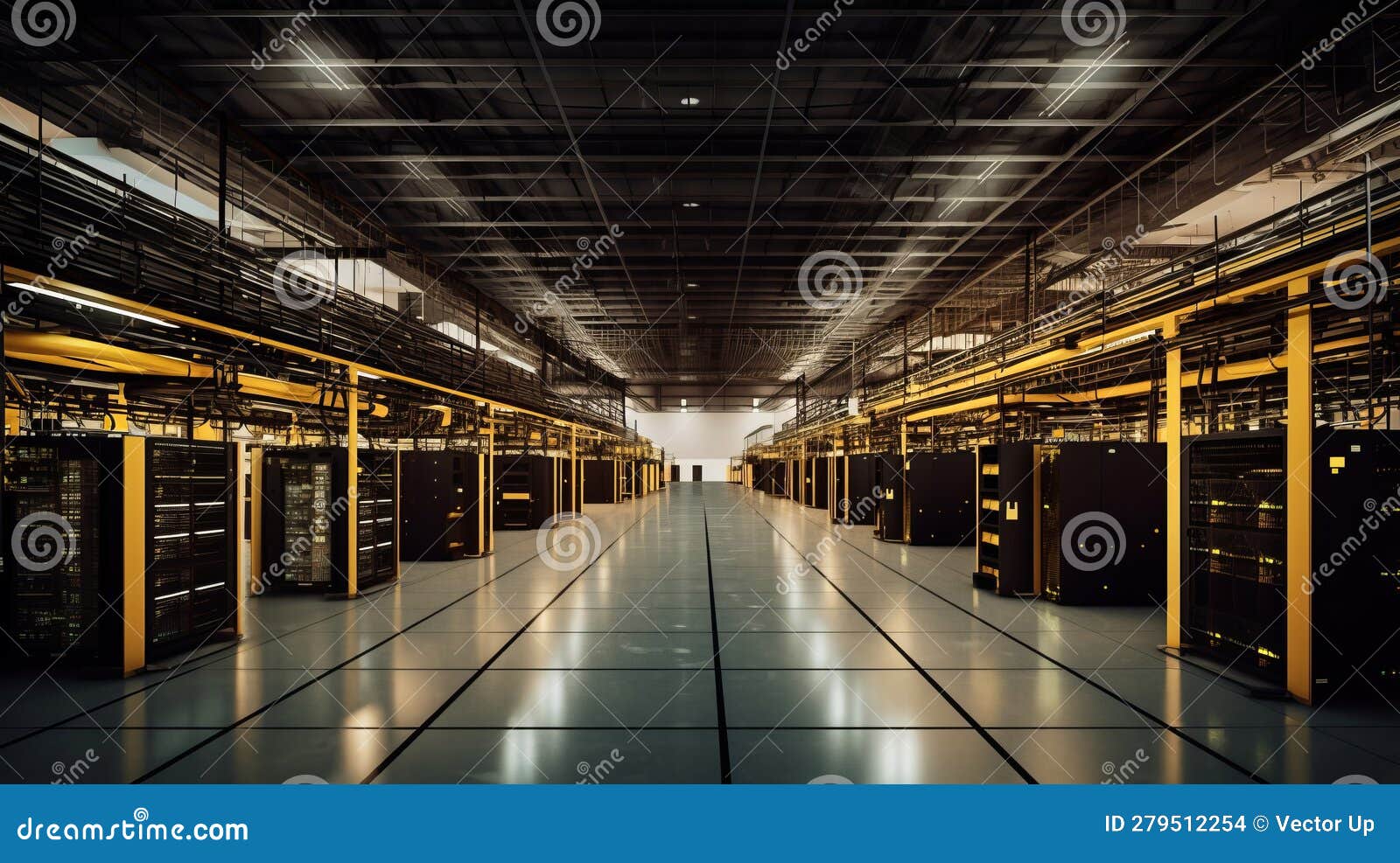 Computer Networking Server Room Warehouse. Generative AI Stock Photo