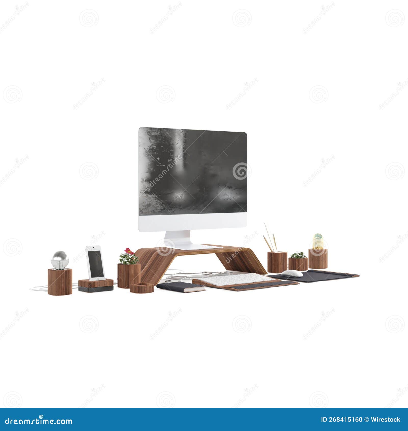 A Computer and Other Office Tools Isolated on White Stock Photo Image