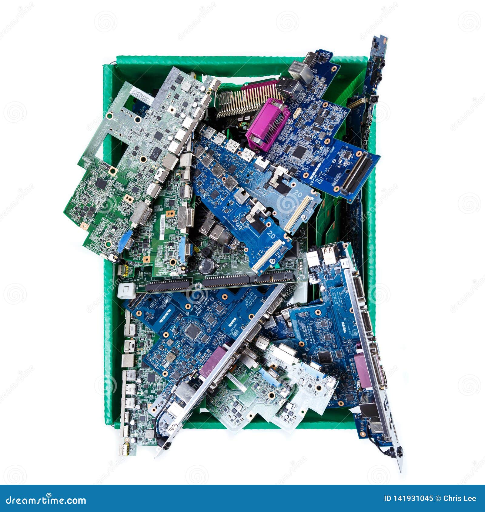 Computer Parts Ready for Recycling on White Background Stock Image