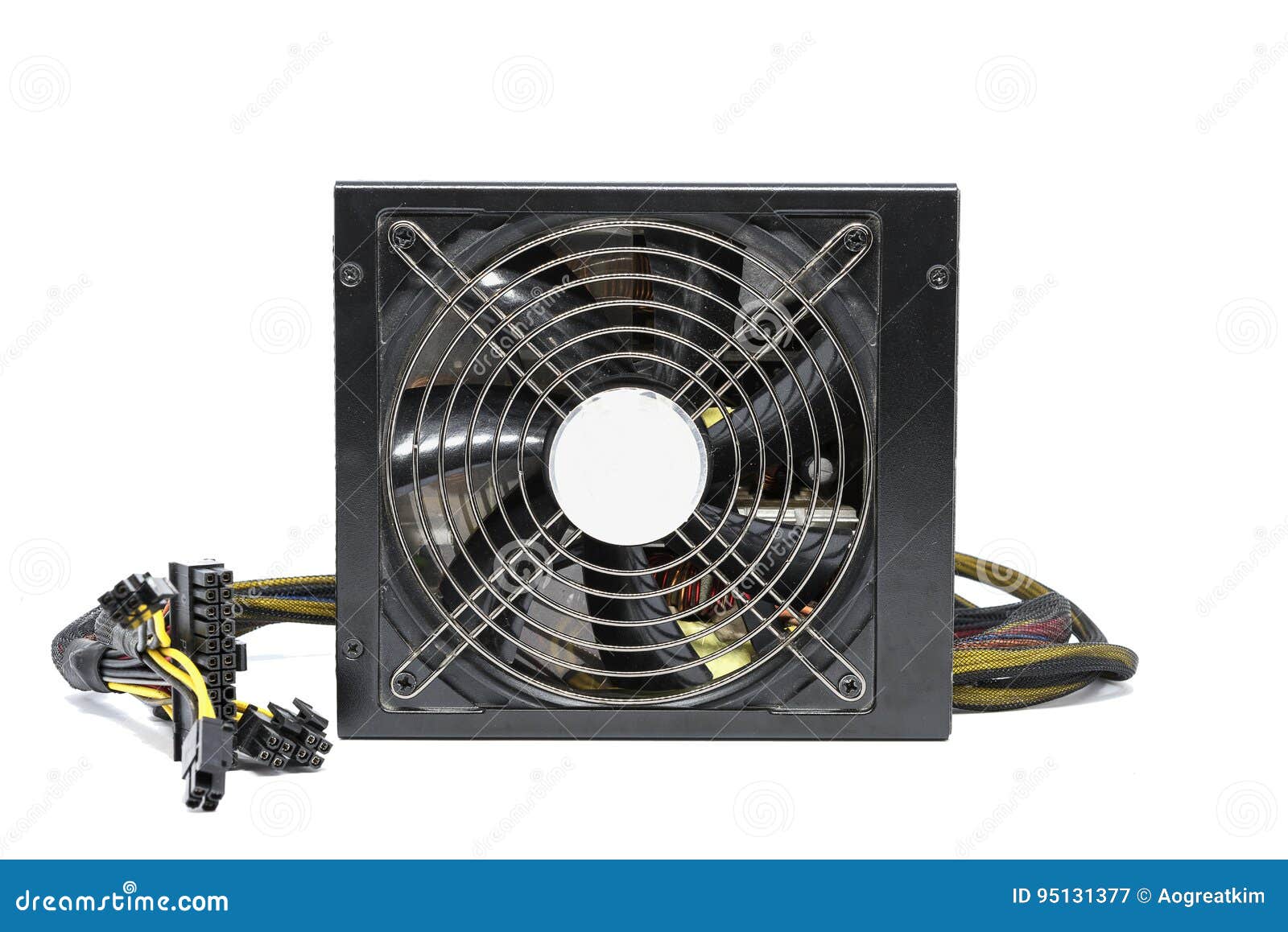 Computer Power Supply Fan with Cable Isolated on White Background Stock