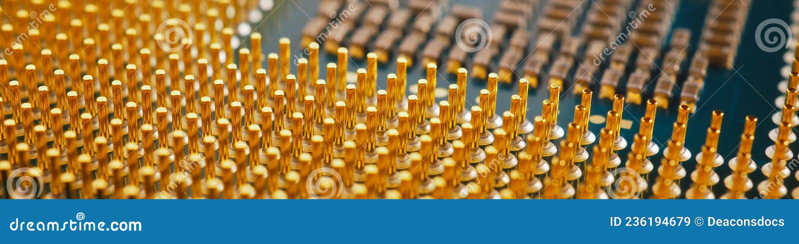 computer processor banner close-up. information technology headline. a pattern of contacts and semiconductors of a pc