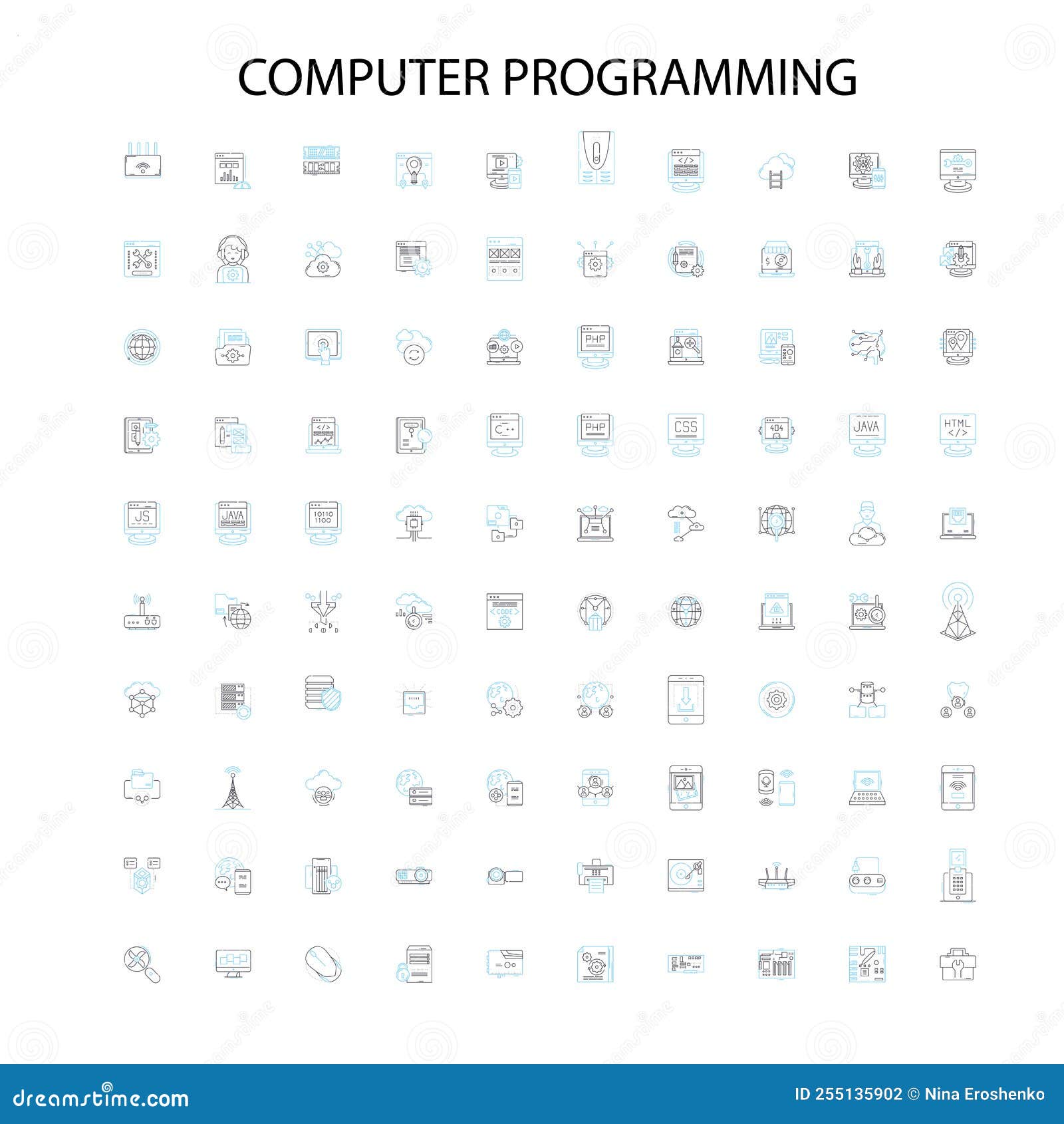 Computer programming icons signs outline symbols concept linear
