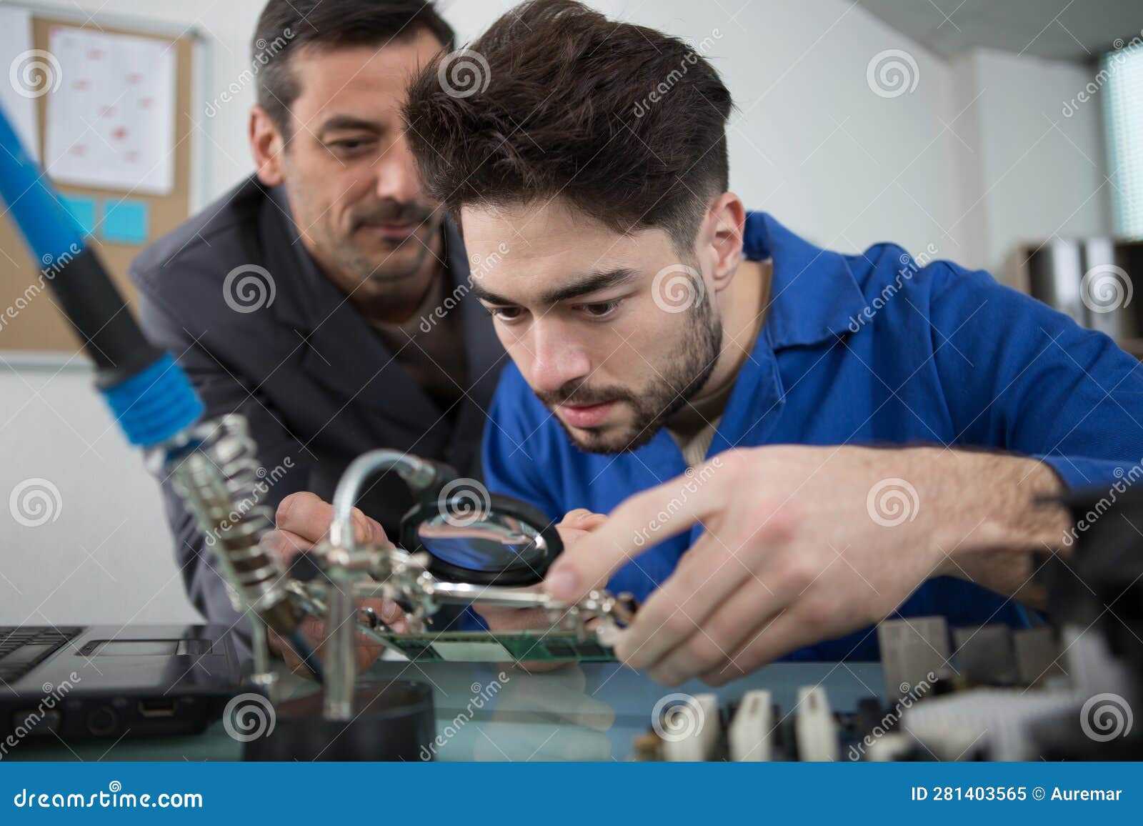 Computer Repair Technician Repairs Computer Computer Motherboard Stock