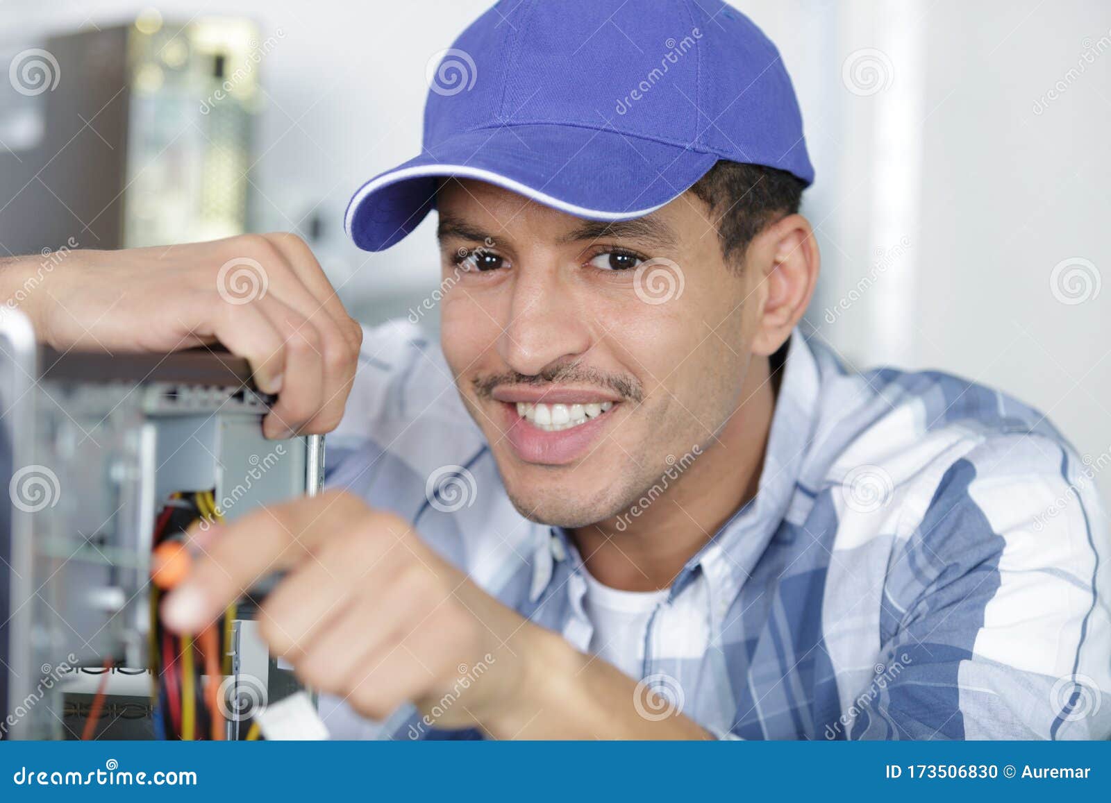 Computer Repairman Specialist Repairing Computer Desktop Stock Photo