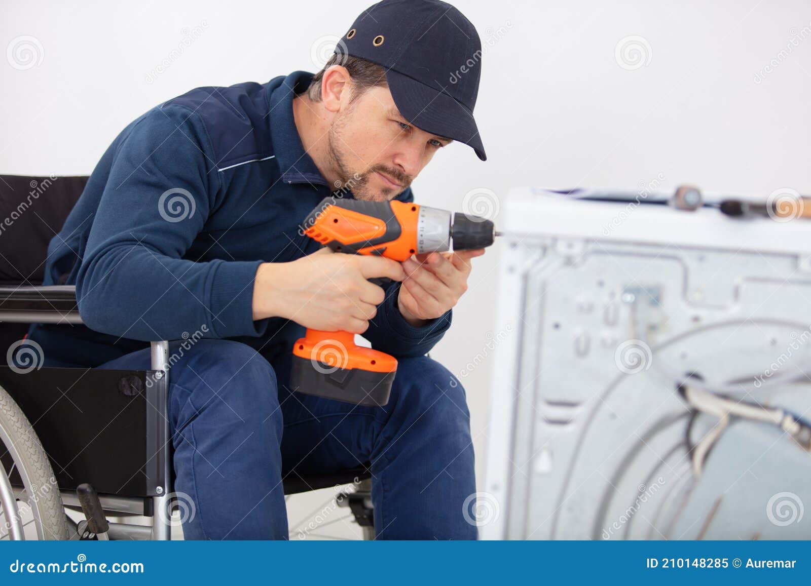 Computer Repairman on Wheelchair Working Stock Image Image of chair