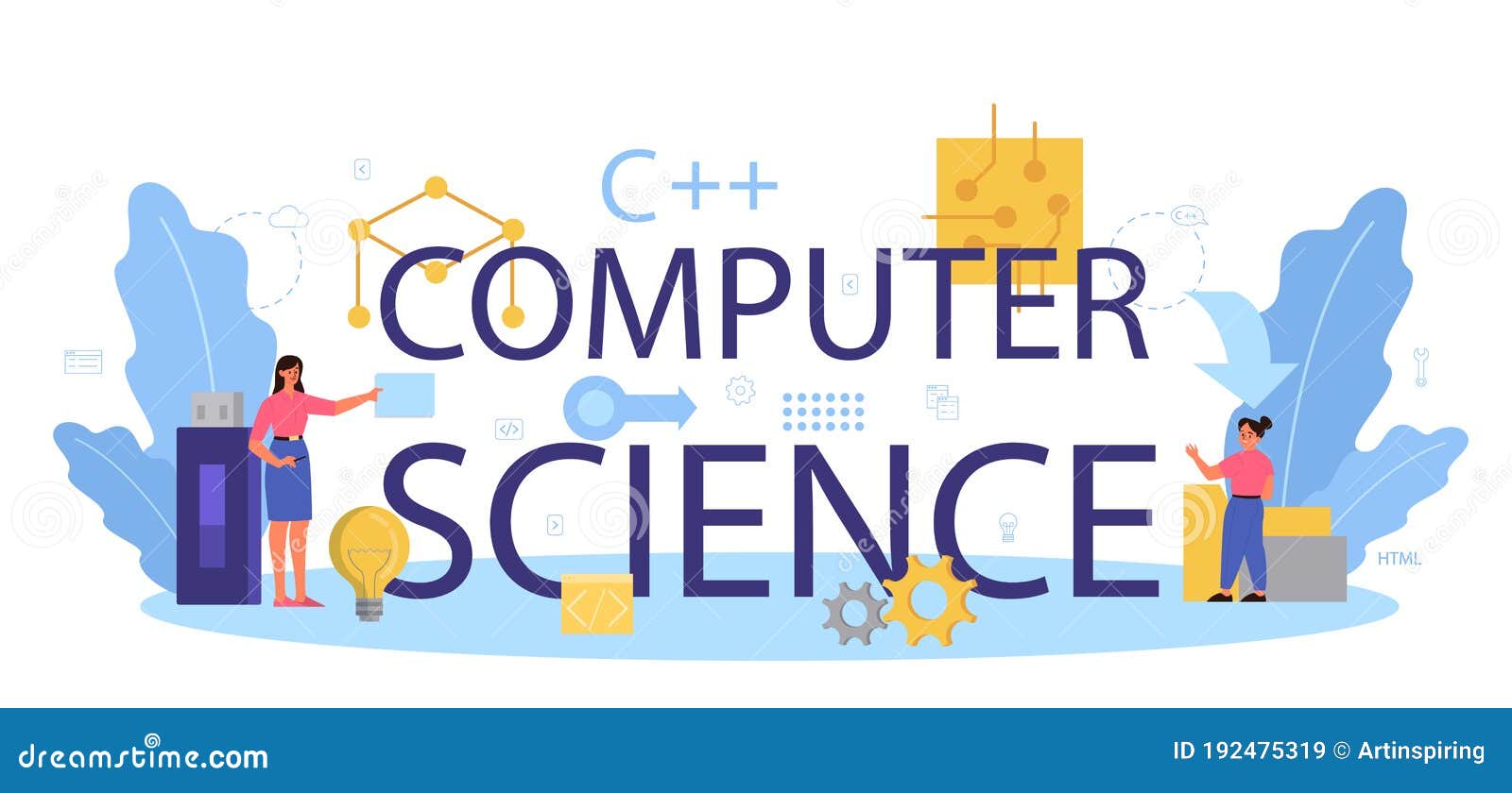 Computer Science Typographic Header. Student Write Software Stock