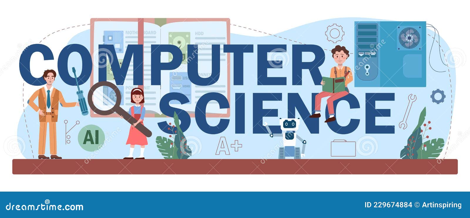Computer Science Typographic Header. Students Learning about Algorithms ...