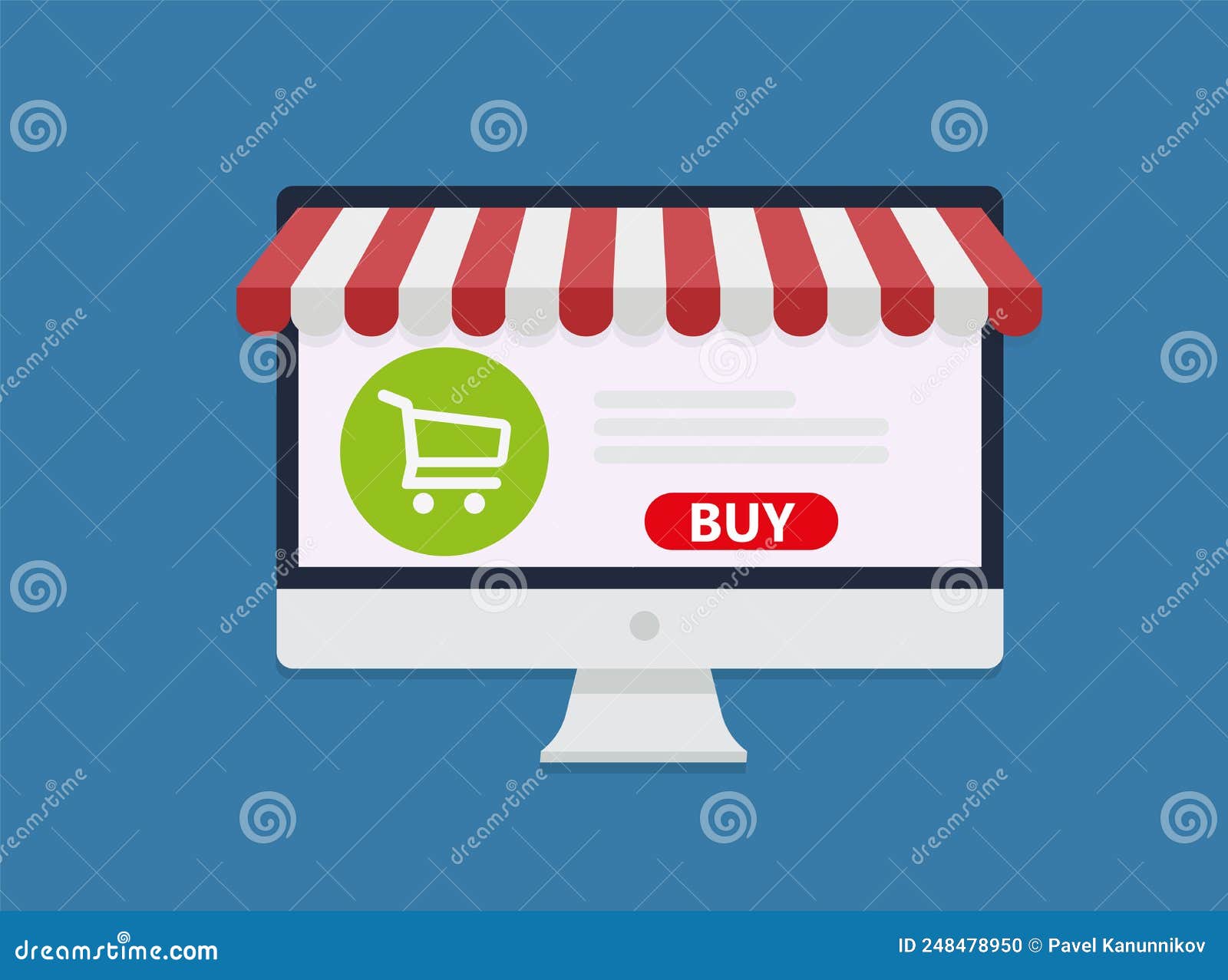 Computer Screen Buy. Online Shopping Concept Stock Vector