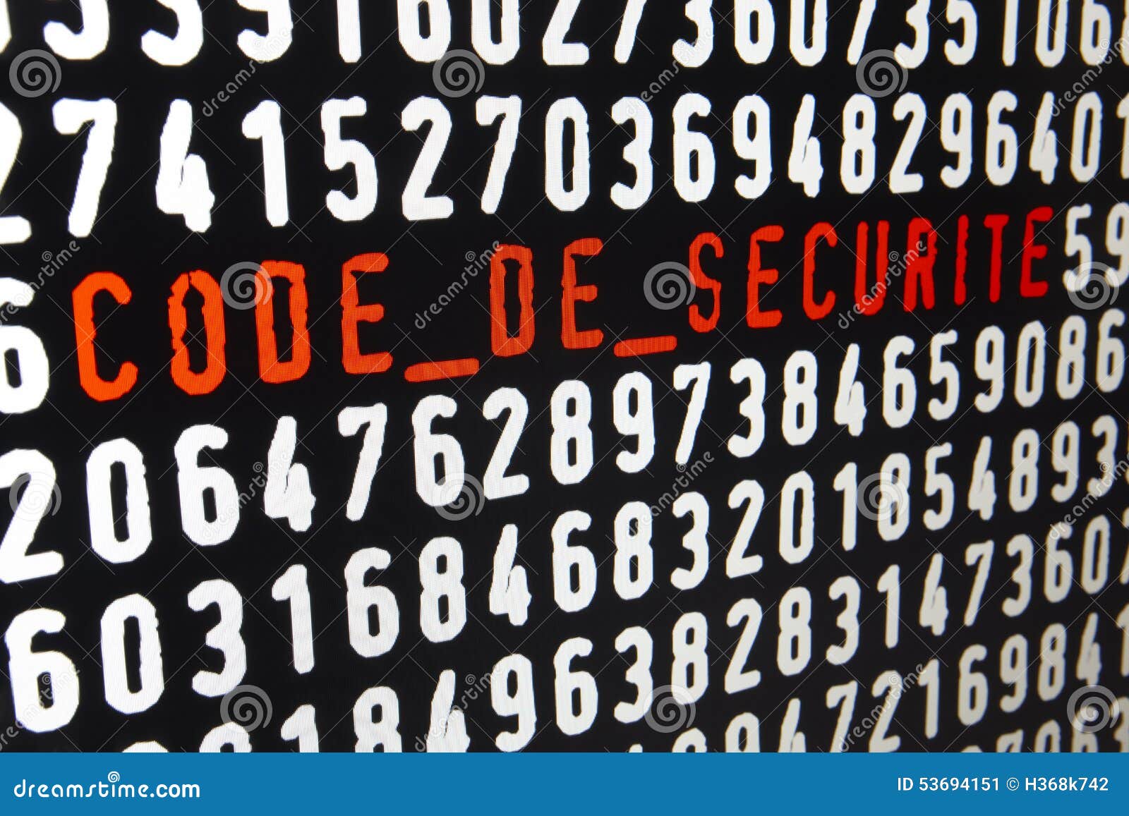 computer screen with code de securite text and numbers
