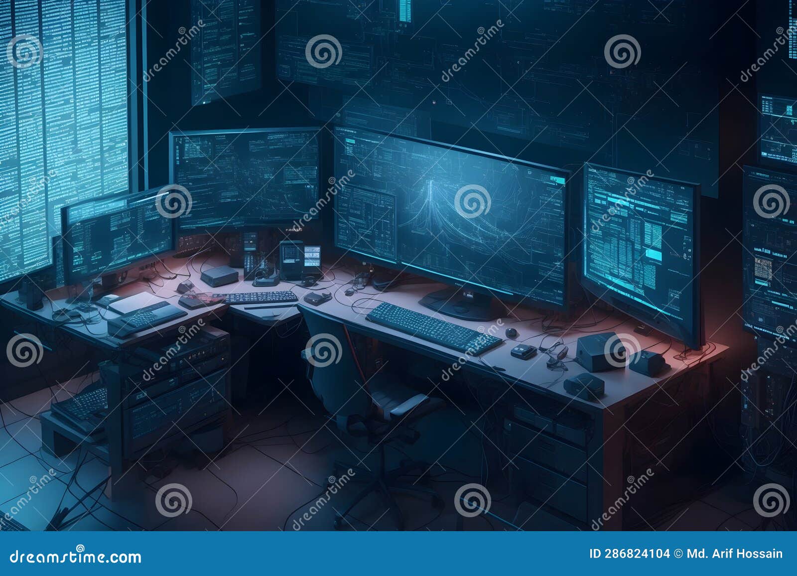 a computer screens and wires futuristic environment a cybersecurity image generated by ai