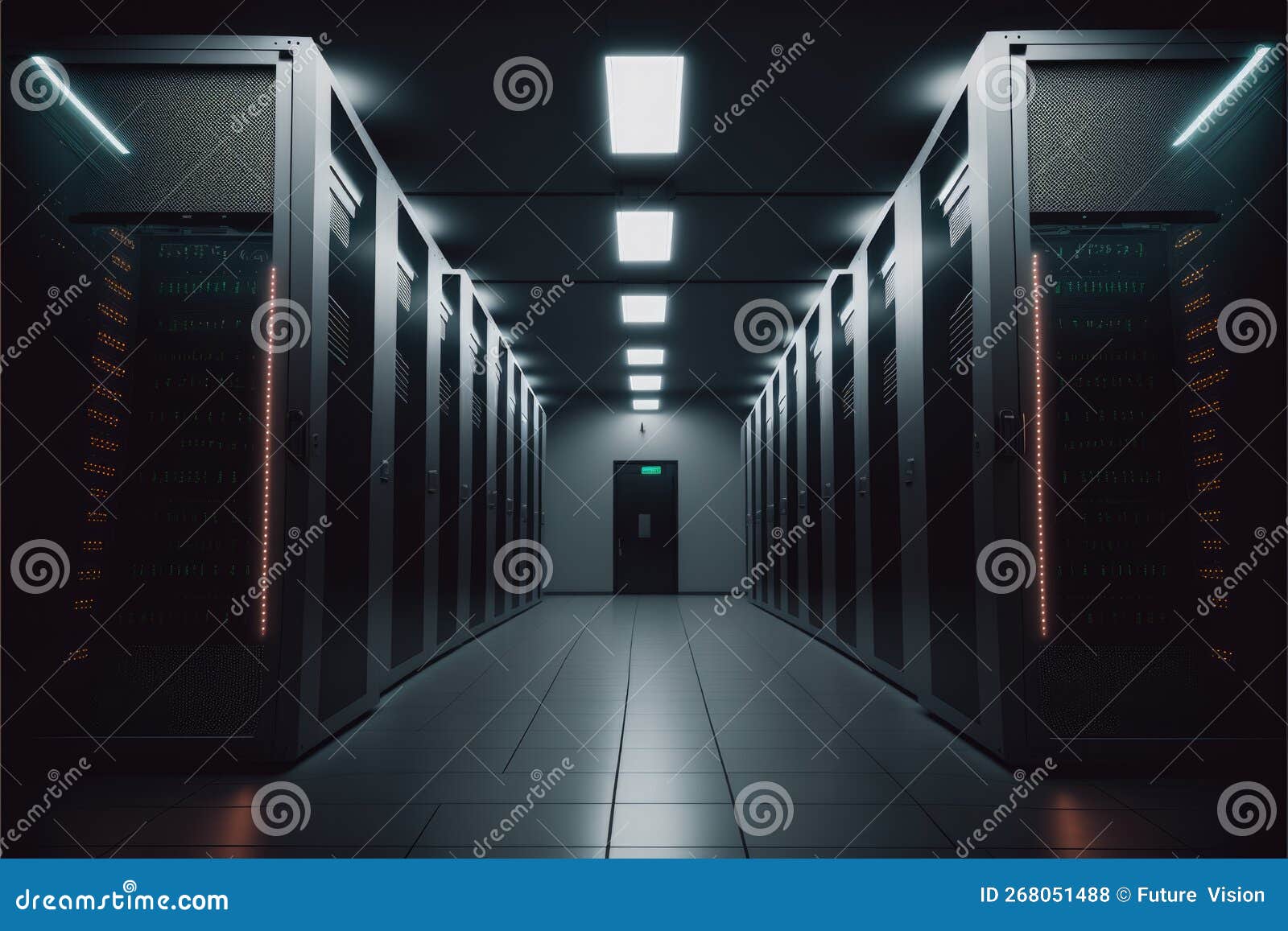 Computer Servers with Orange Lights in Server Farm, Created Using