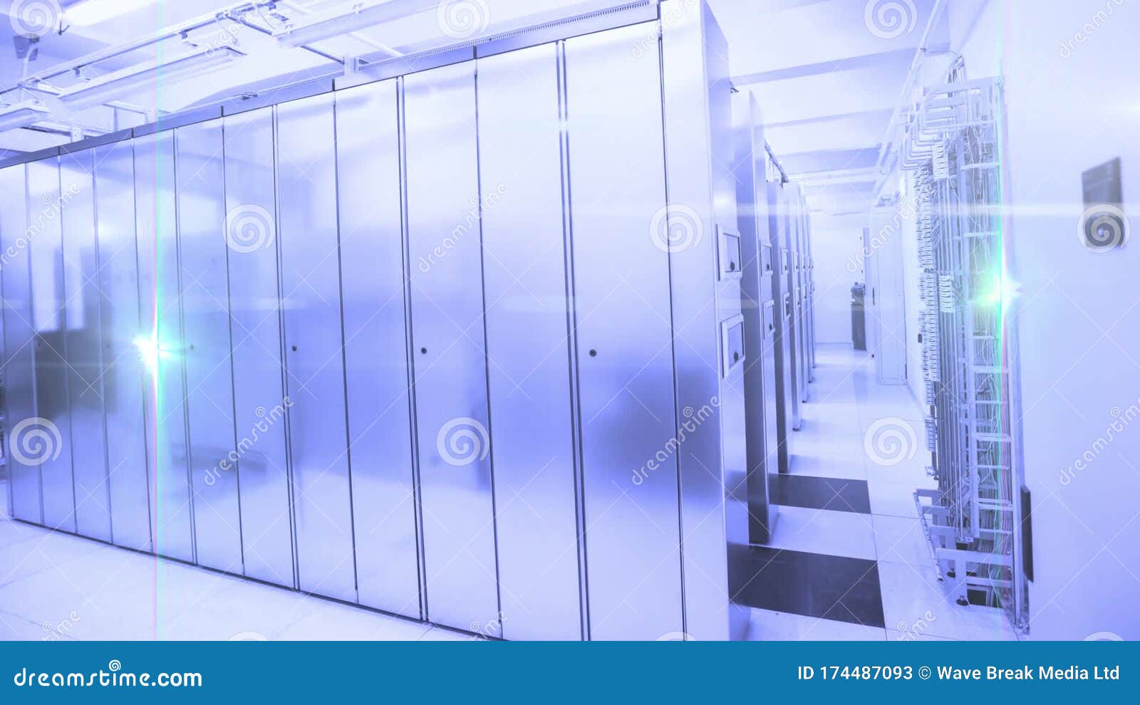 Computer Servers in a Server Room with Glowing Lights Stock Video