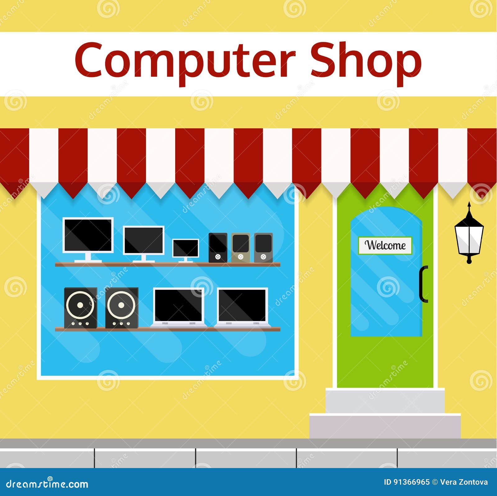 Computer Shop Building Front. Stock Vector Illustration of modern