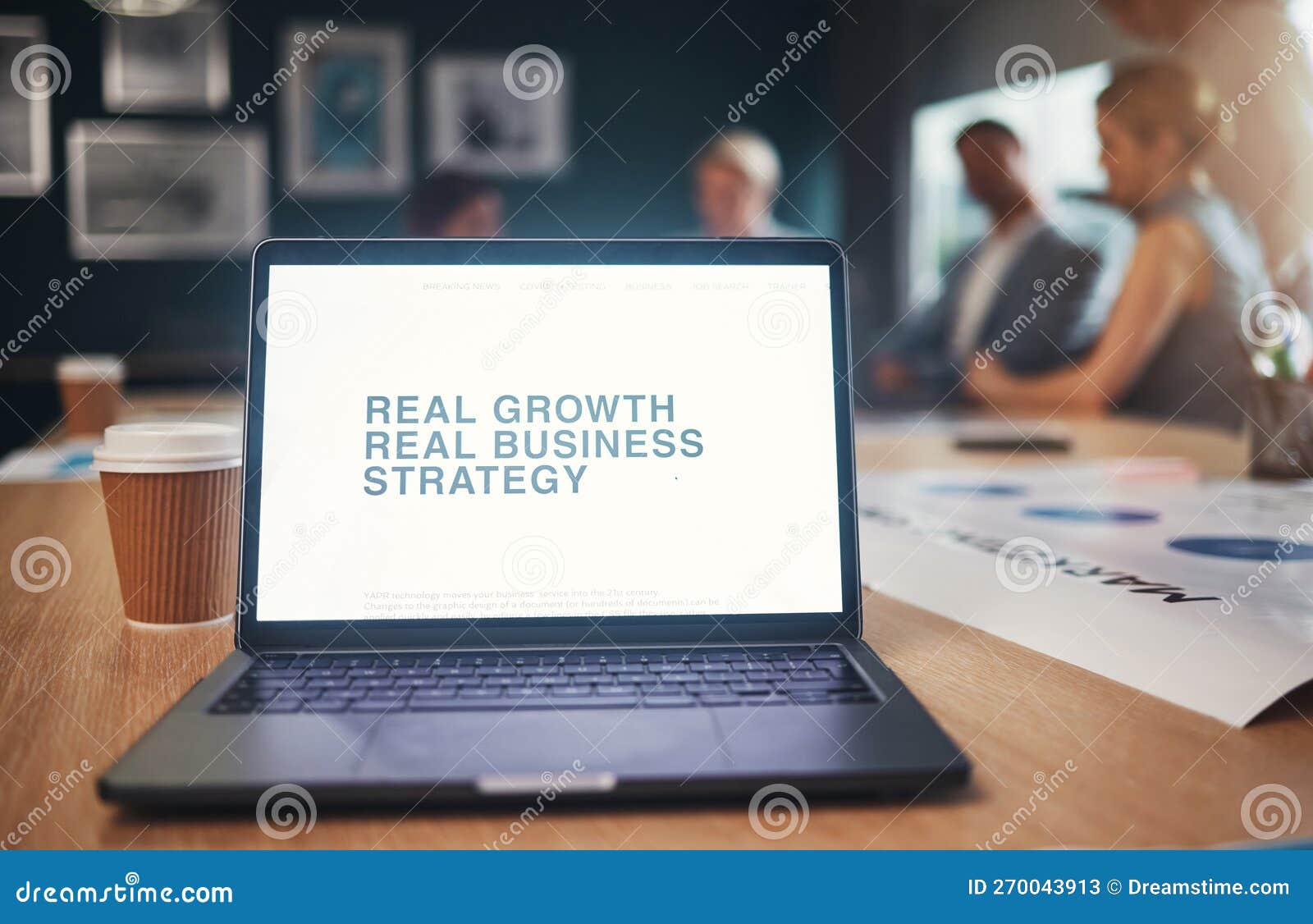 Computer Slideshow, Business Strategy and Corporate Presentation in a Conference Room. Research