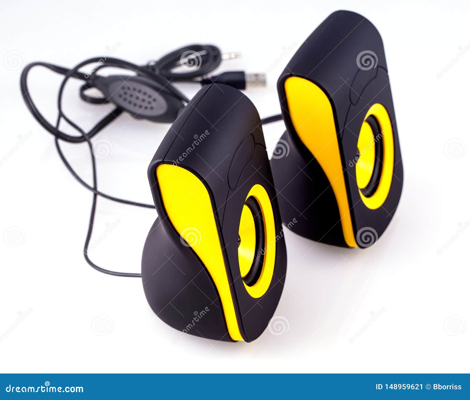 yellow computer speakers