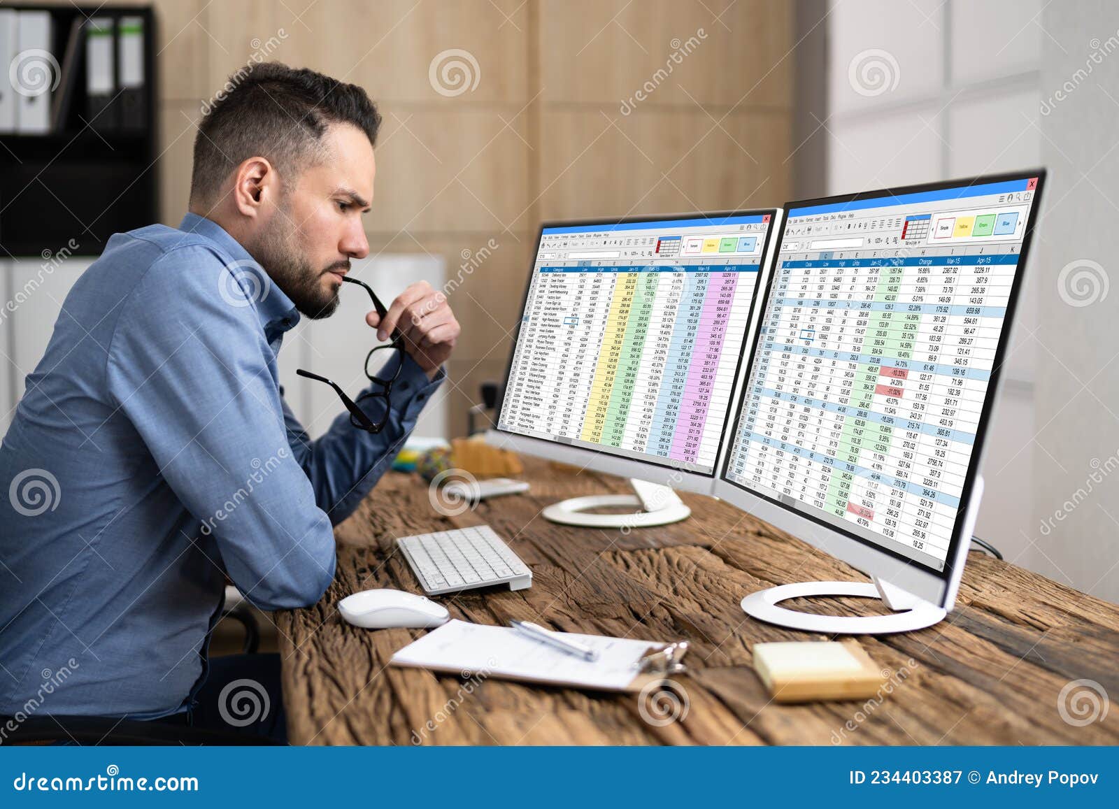 Computer Spreadsheet Data Analyst Man Stock Image Image of analyst
