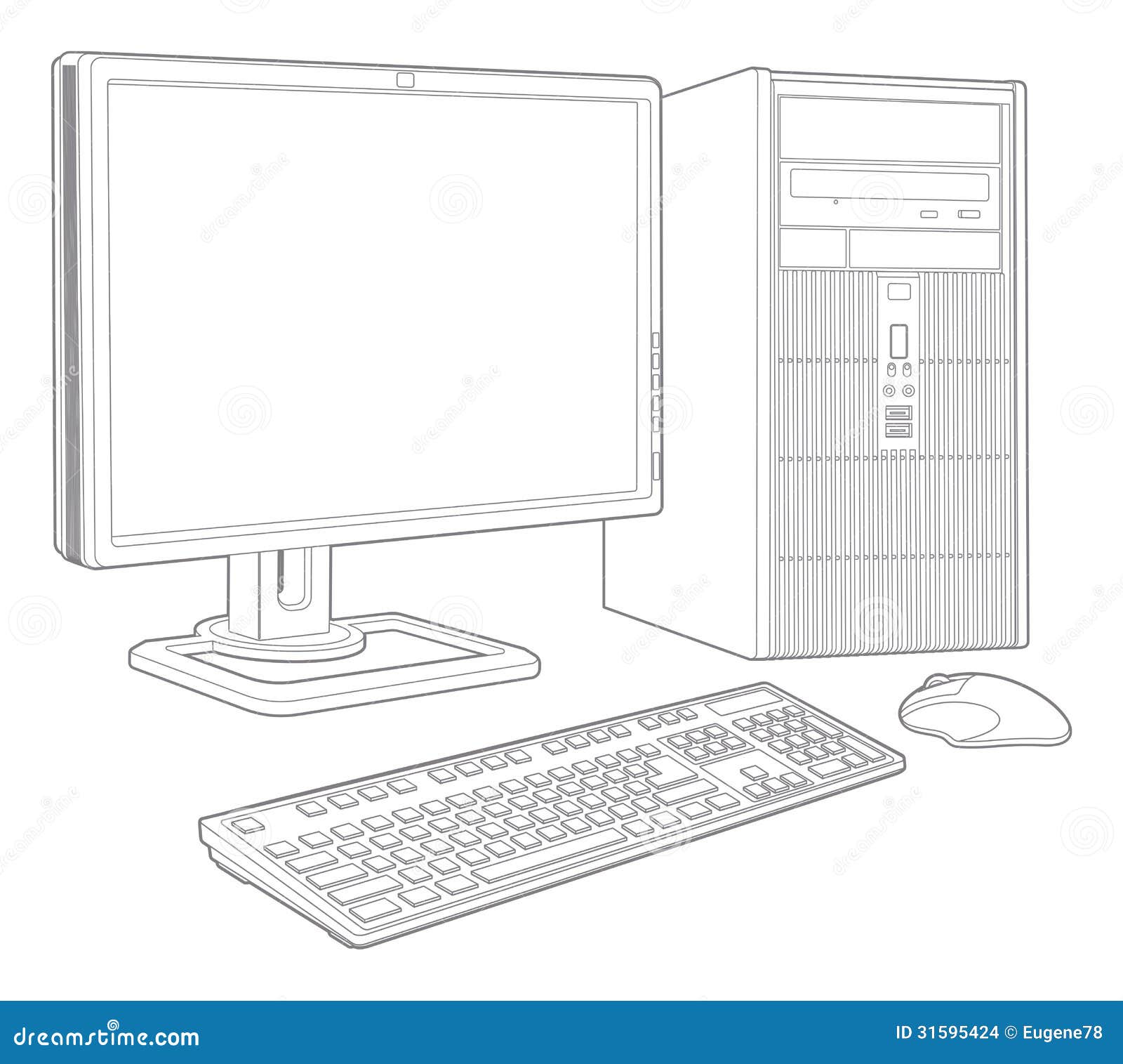 This is a picture of a computer system with the parts labeled  Computer  notes System unit computer drawing Computer basic