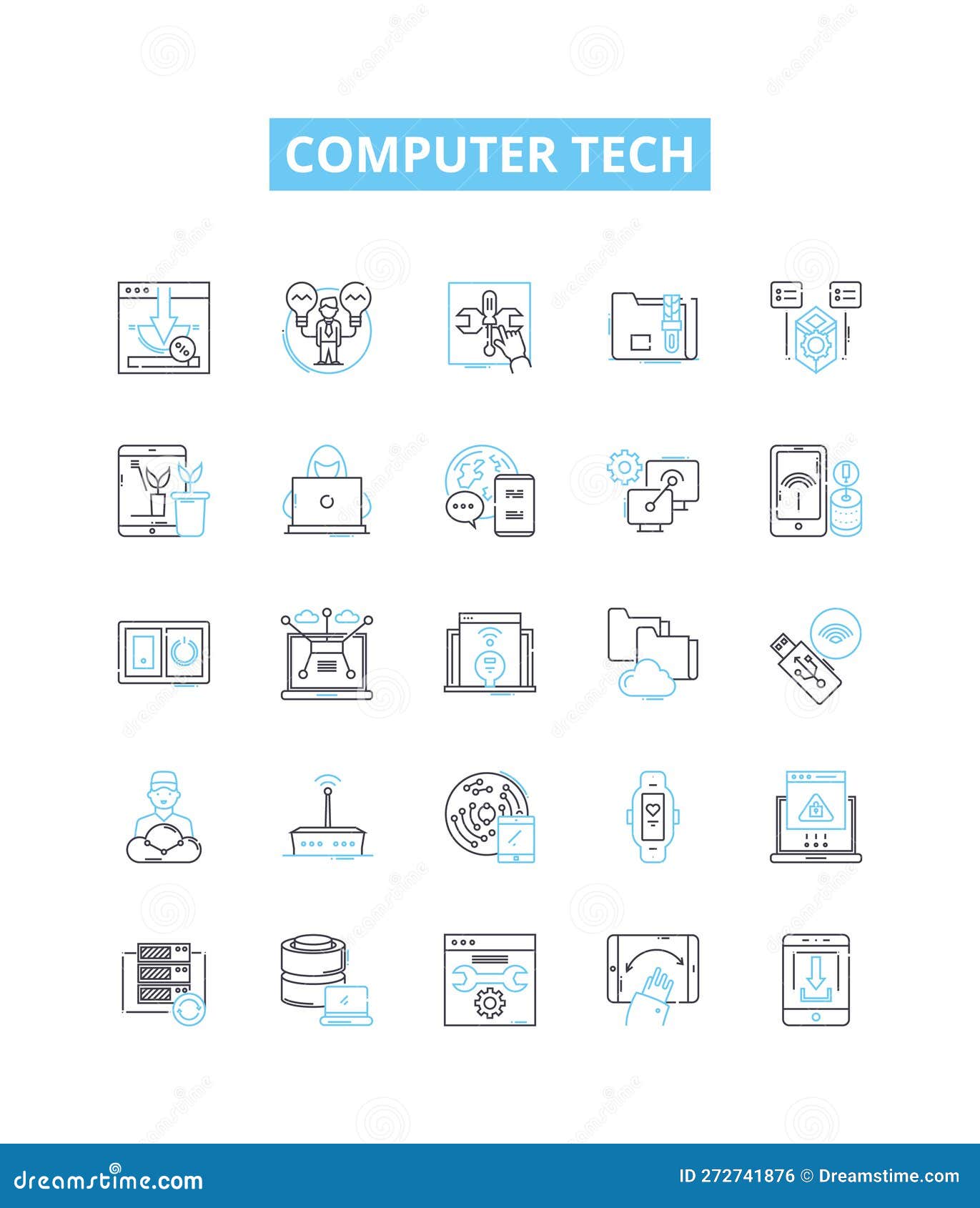 Computer tech vector line icons set computer tech networking