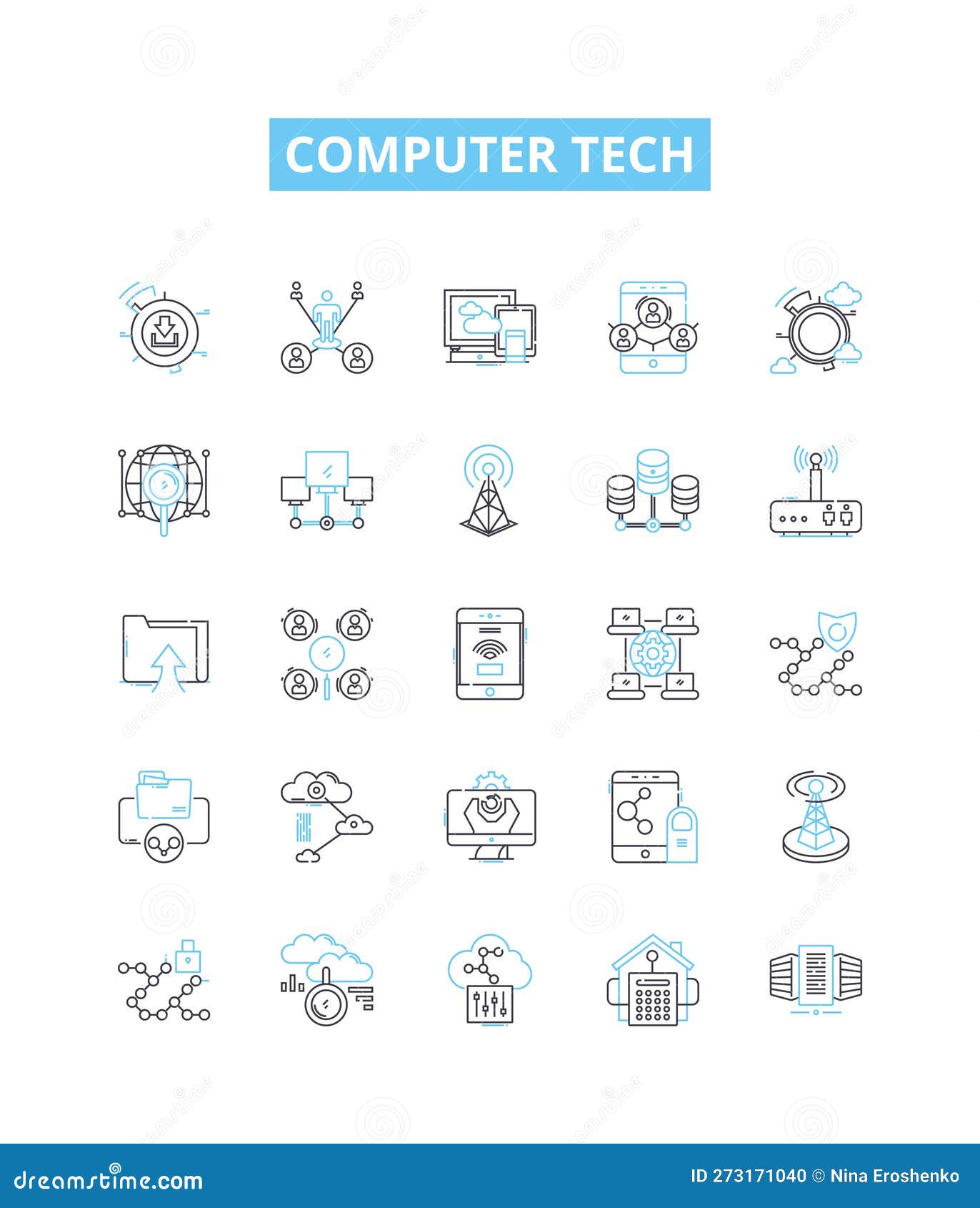 Computer tech vector line icons set computer tech networking