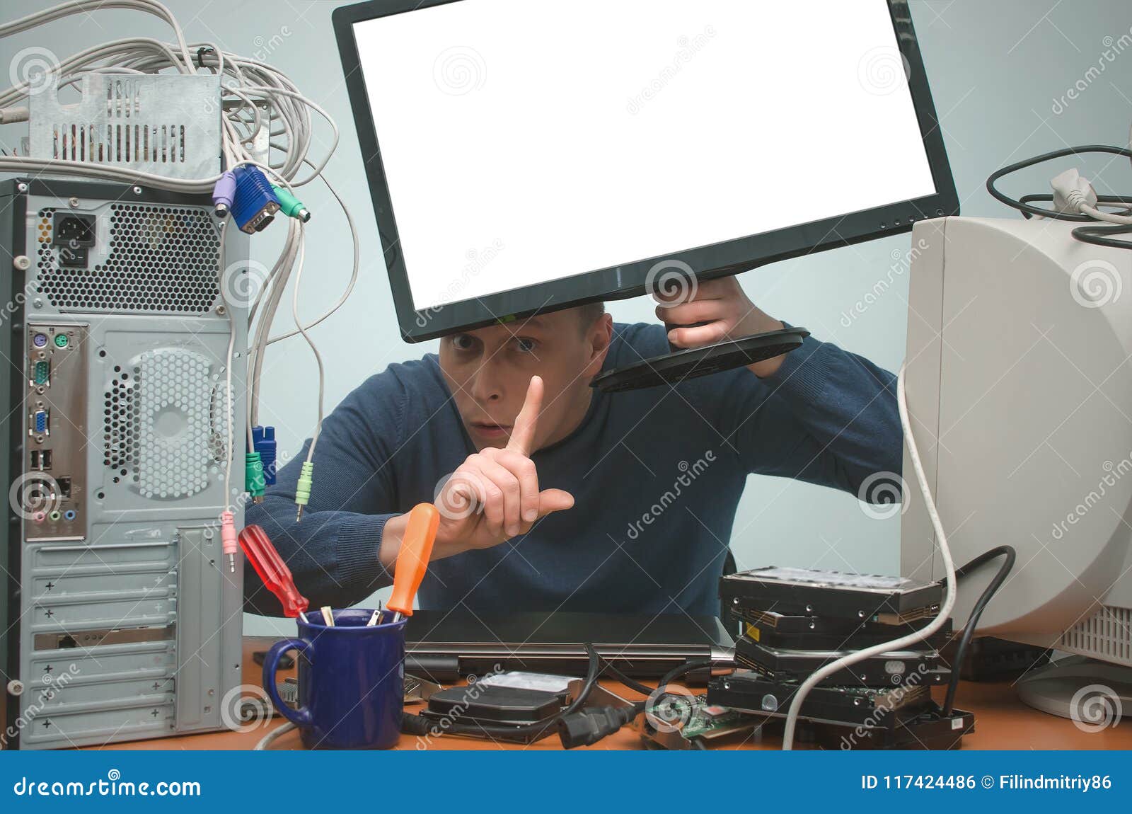 Computer Repairman Stock Photo Image Of Announcement