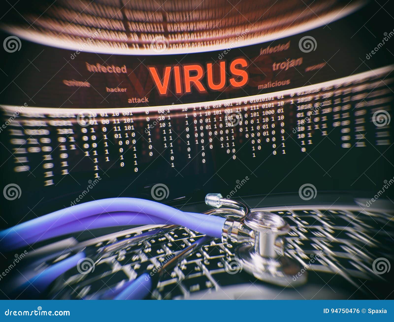 Computer virus on laptop stock photo. Image of infected 94750476