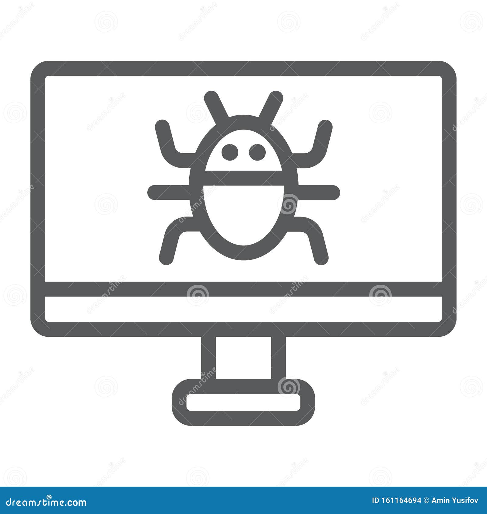 Computer Virus Line Icon, Technology And Device, Software Bug Sign