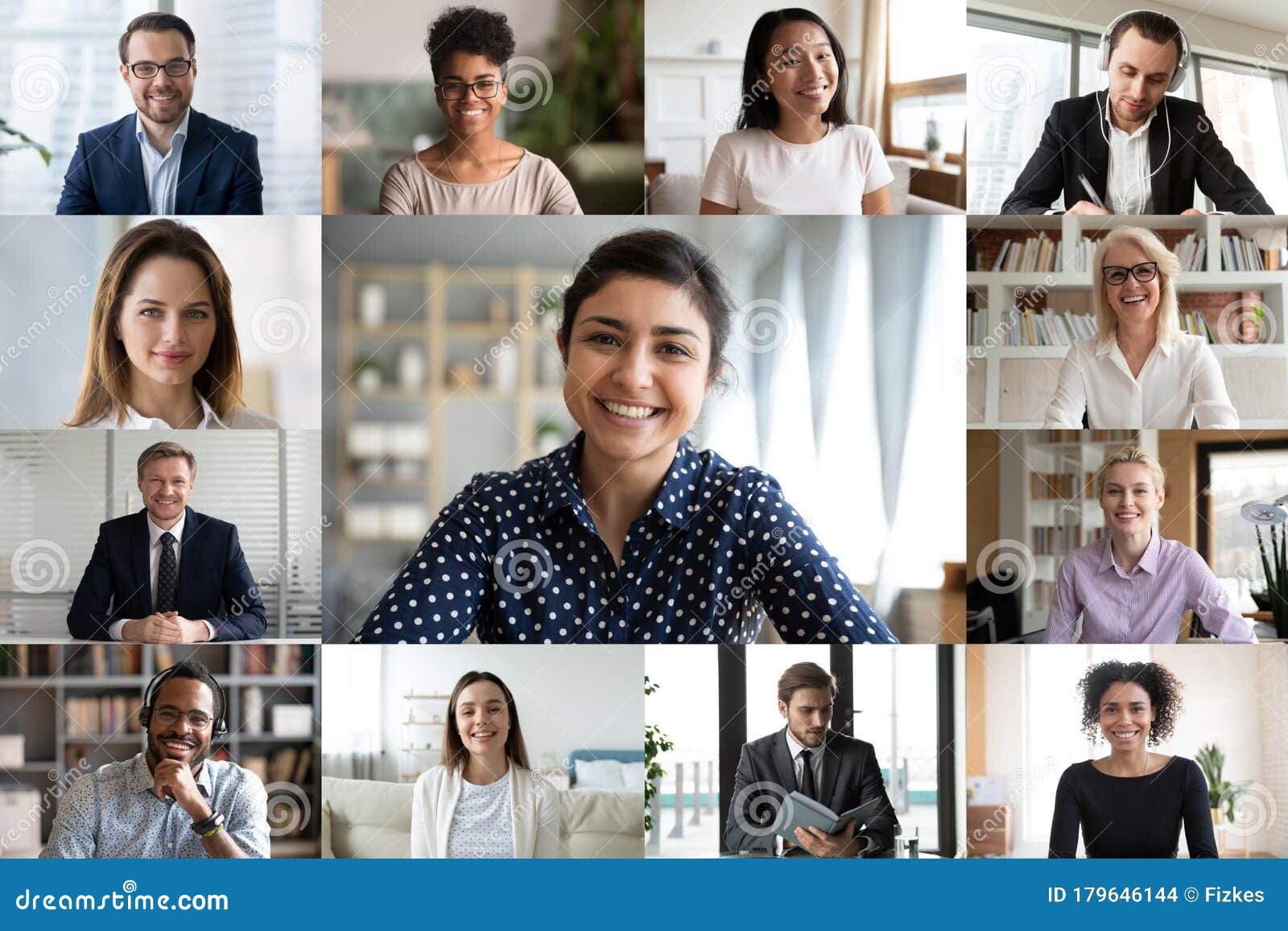 webcam screen view multiracial businesspeople involved in group videoconference meeting