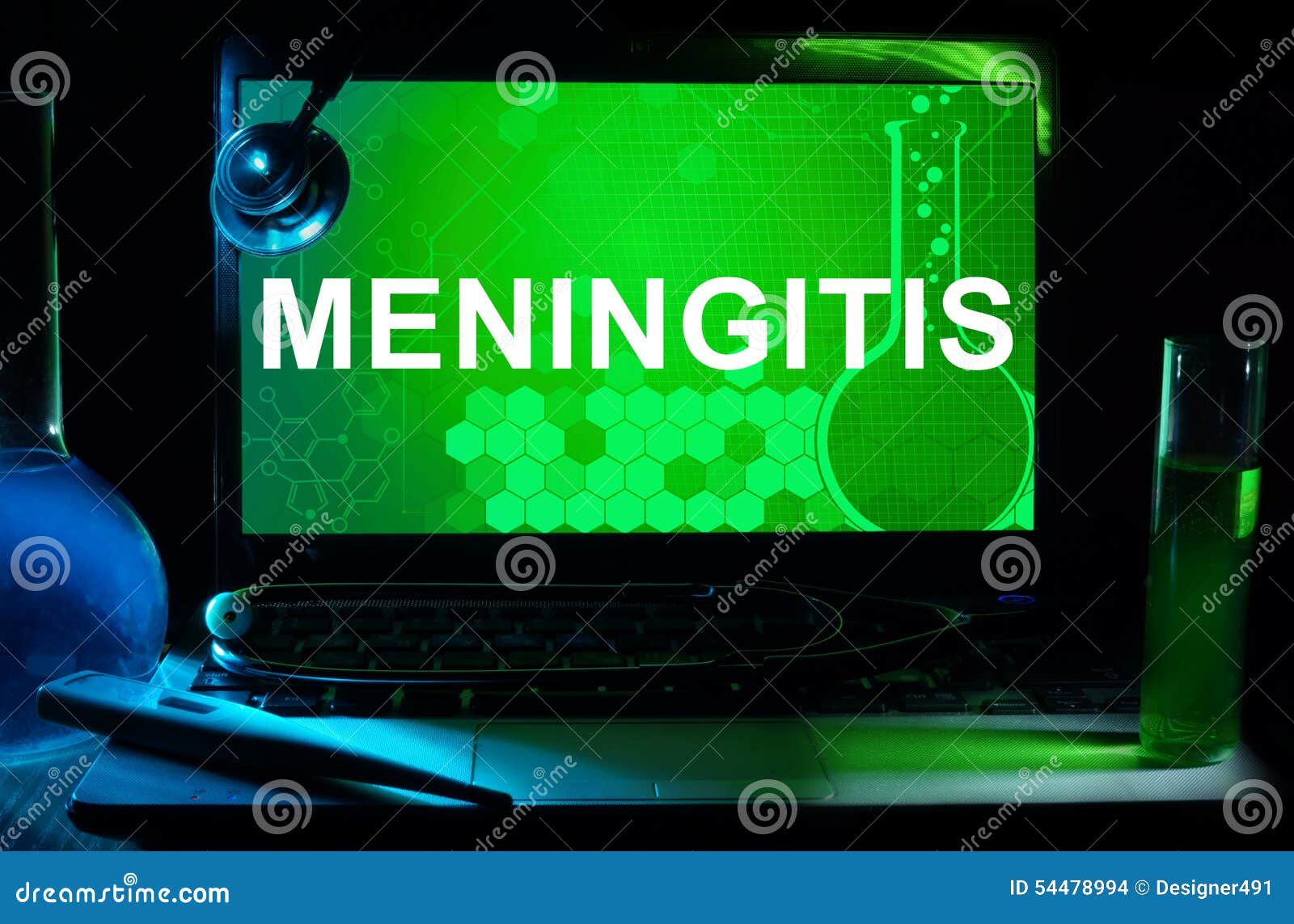 computer with words meningitis.