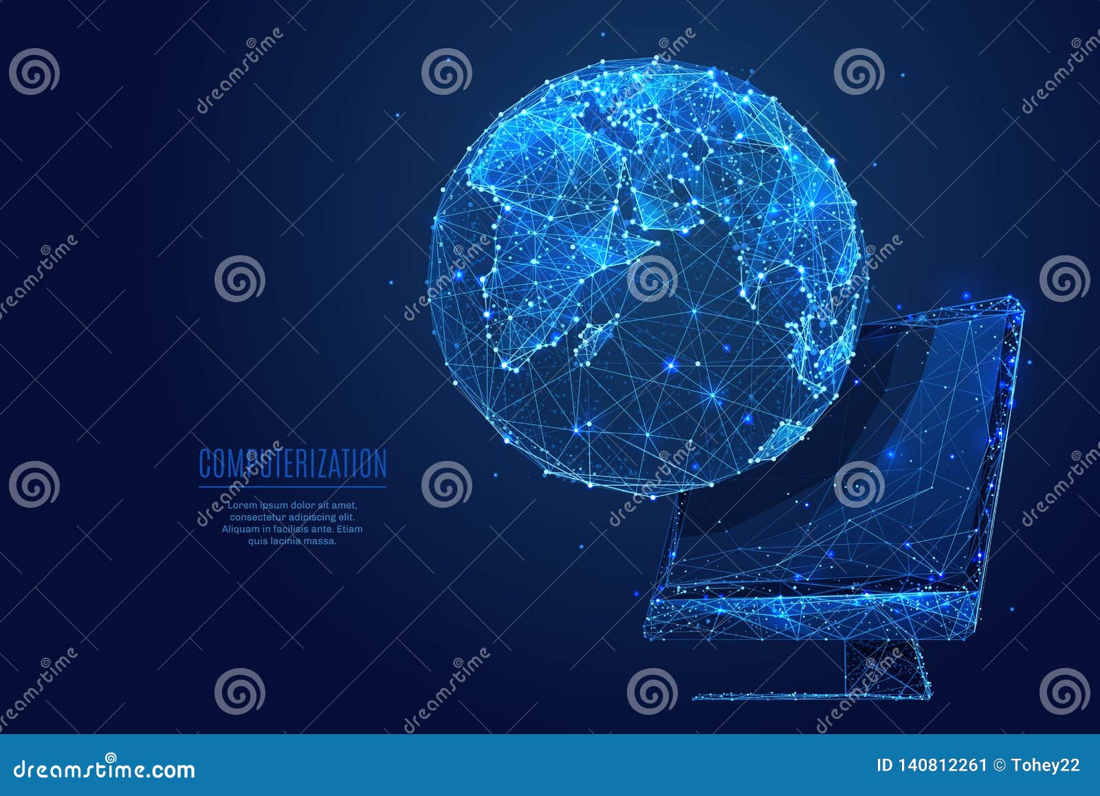 global world and monitor screen low poly blue