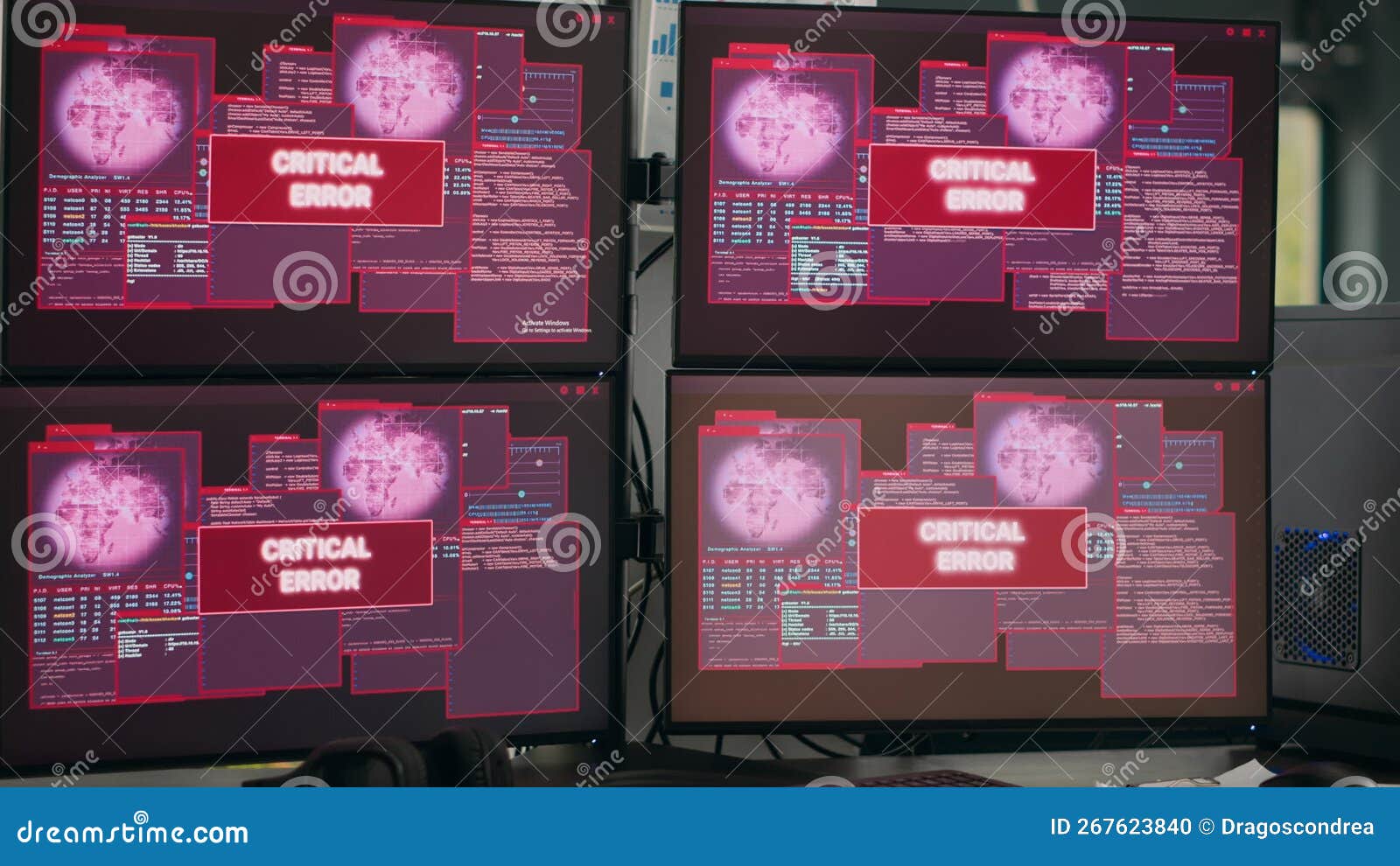 Computers Displaying Critical Error Message Flashing on Screen Stock