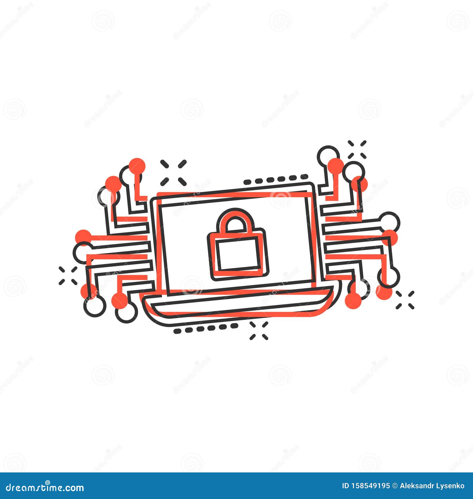 Computersicherheitssymbol Im Comicstil Padlock Lock Vektorgrafik Auf Weissem Isoliertem Hintergrund Laptop Business Vektor Abbildung Illustration Von Computer Digital 158549195