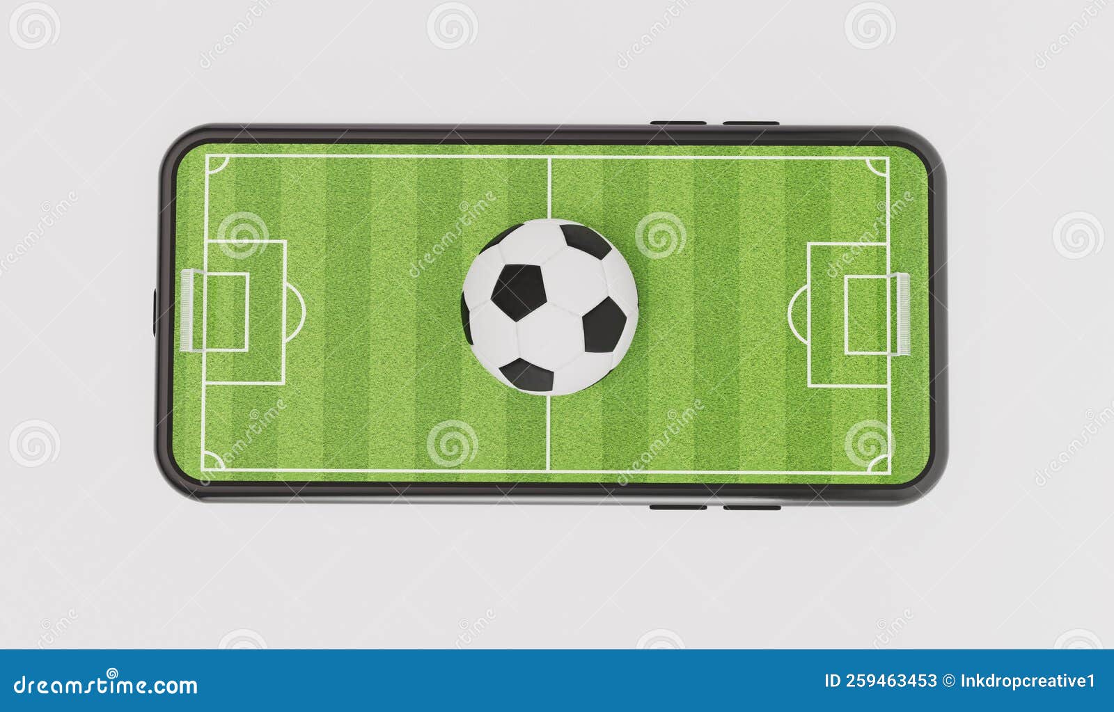 Conceito De Futebol Online. Bola De Futebol Num Smartphone Com Renderização  De Campo De Futebol 3d Ilustração Stock - Ilustração de esfera, vivo:  259463453