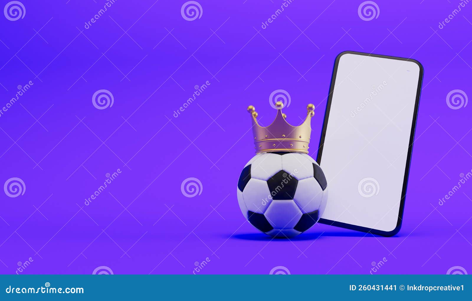 Conceito De Futebol Online. Futebol Com Renderização De Coroa E Smartphone  3d Ilustração Stock - Ilustração de evento, vivo: 260431441