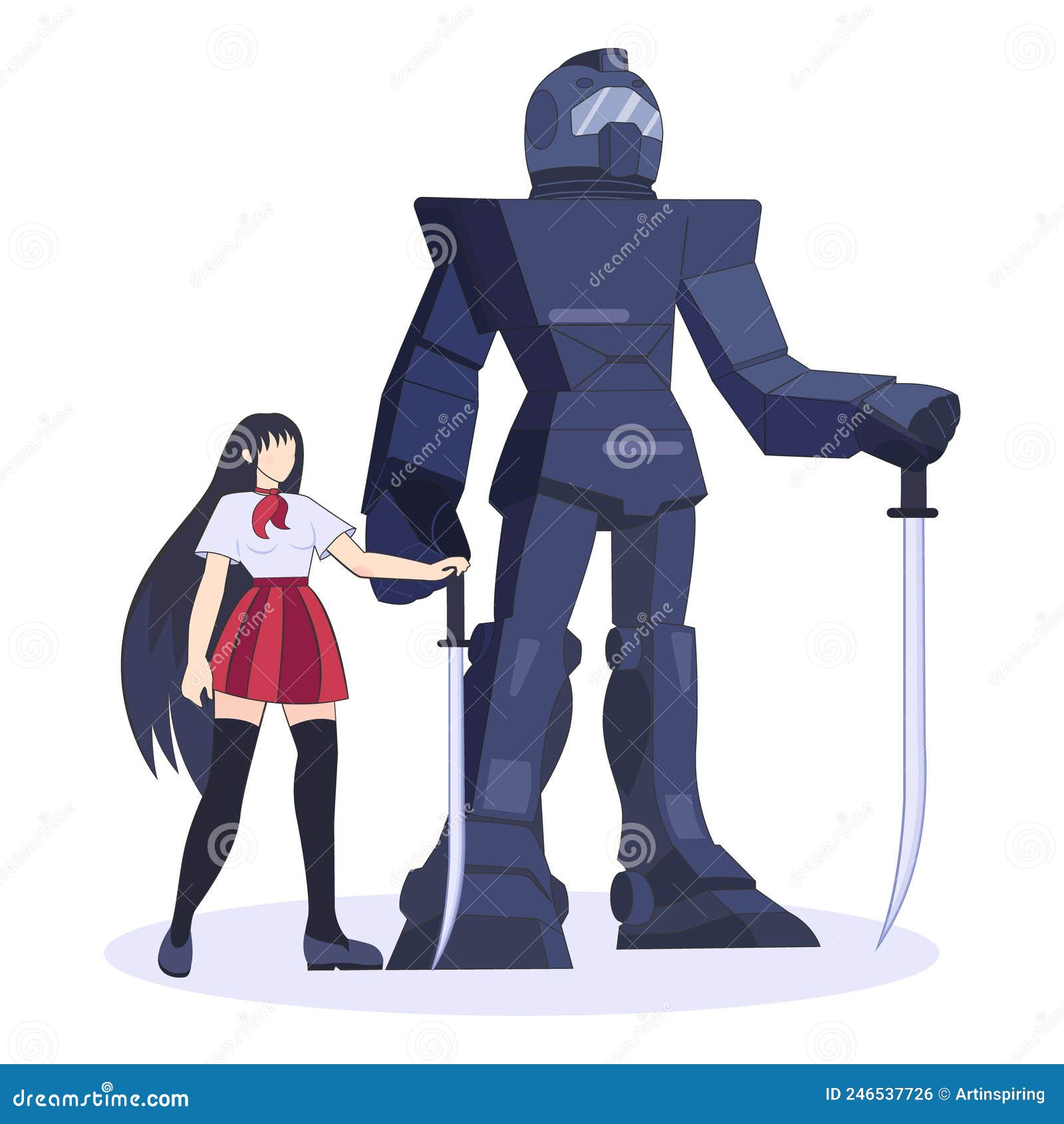 Ilustração estilo anime de um robô gigante com uma enorme cabeça generativa  ai