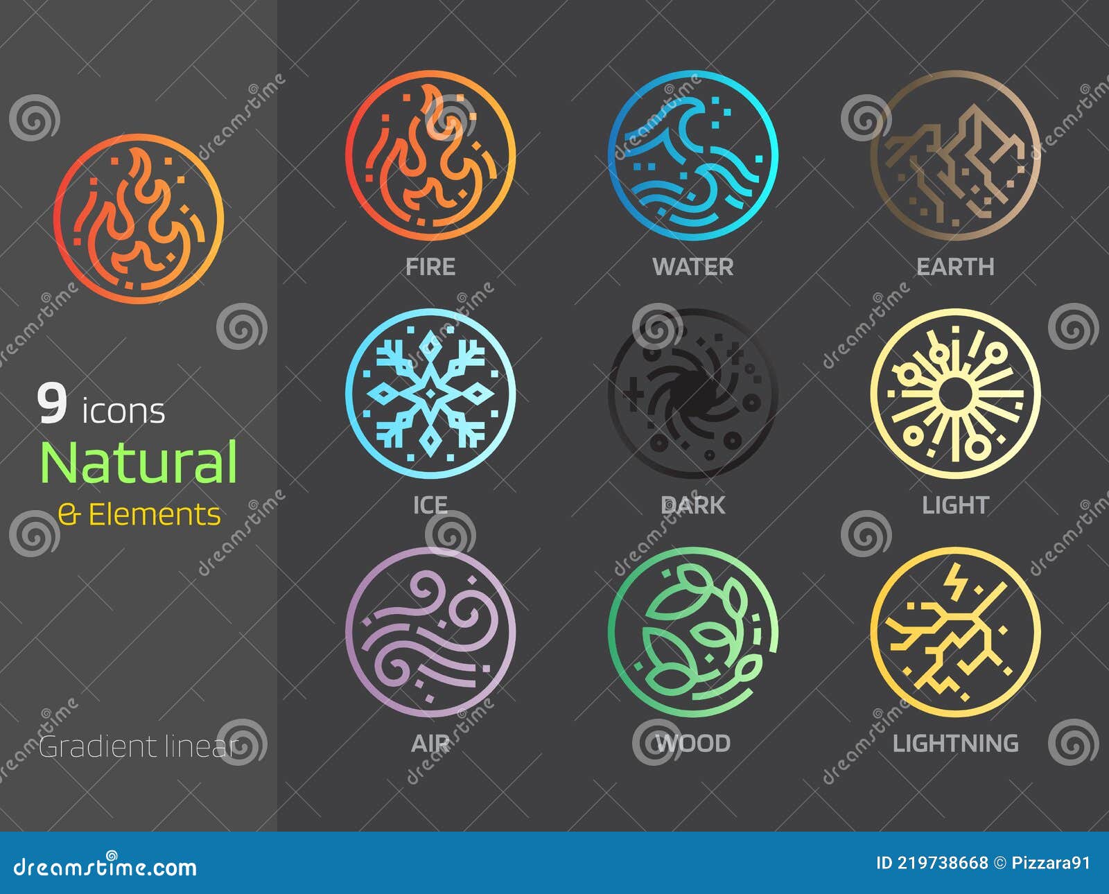 4 elementos natureza, ícones de arte dourada, água, terra, fogo, ar para o  jogo. ilustração vetorial conjunto de moedas redondas com natureza de  sinais para o projeto.