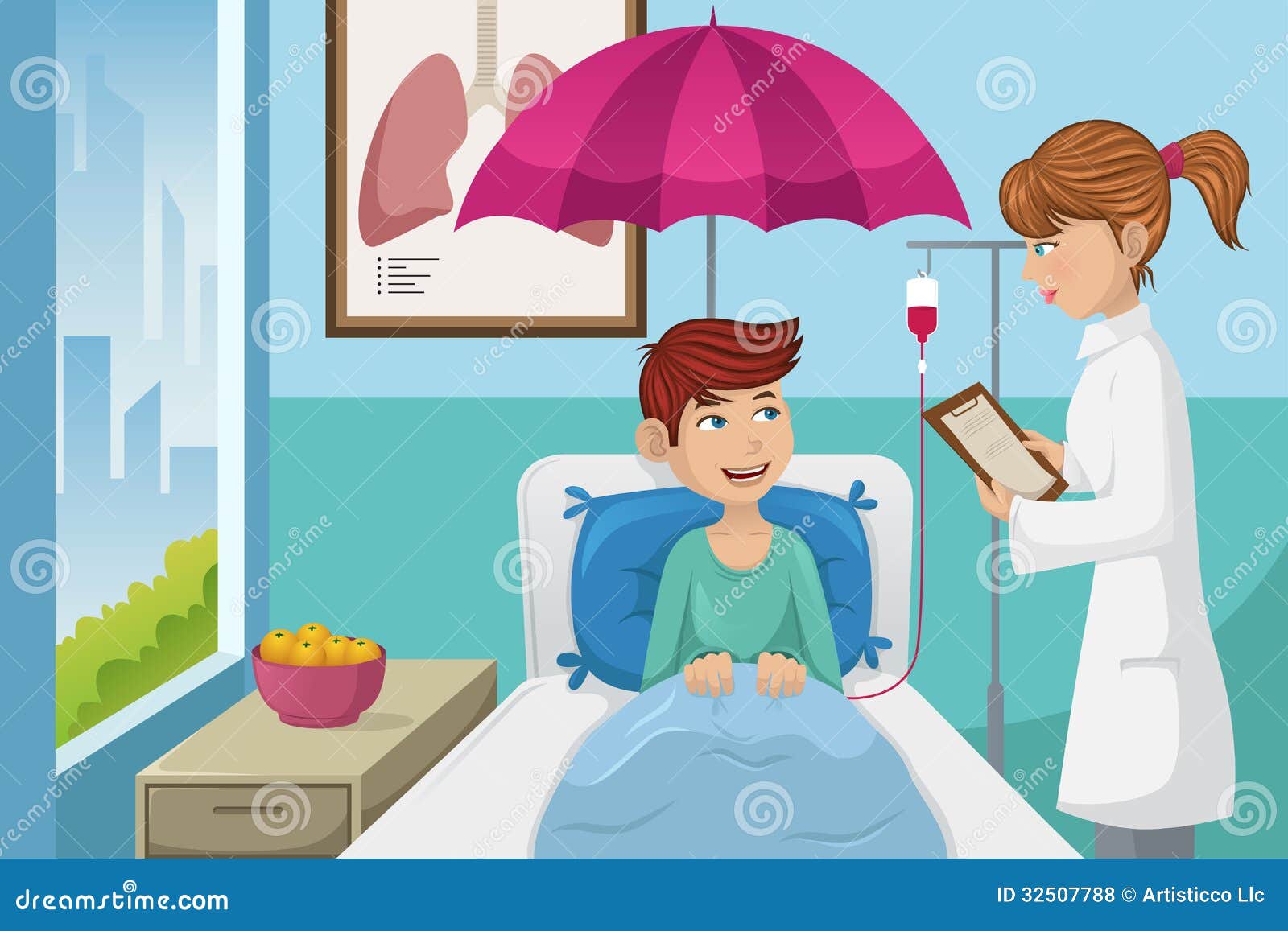 Uma ilustração do vetor de um homem no hospital para o conceito do seguro de saúde