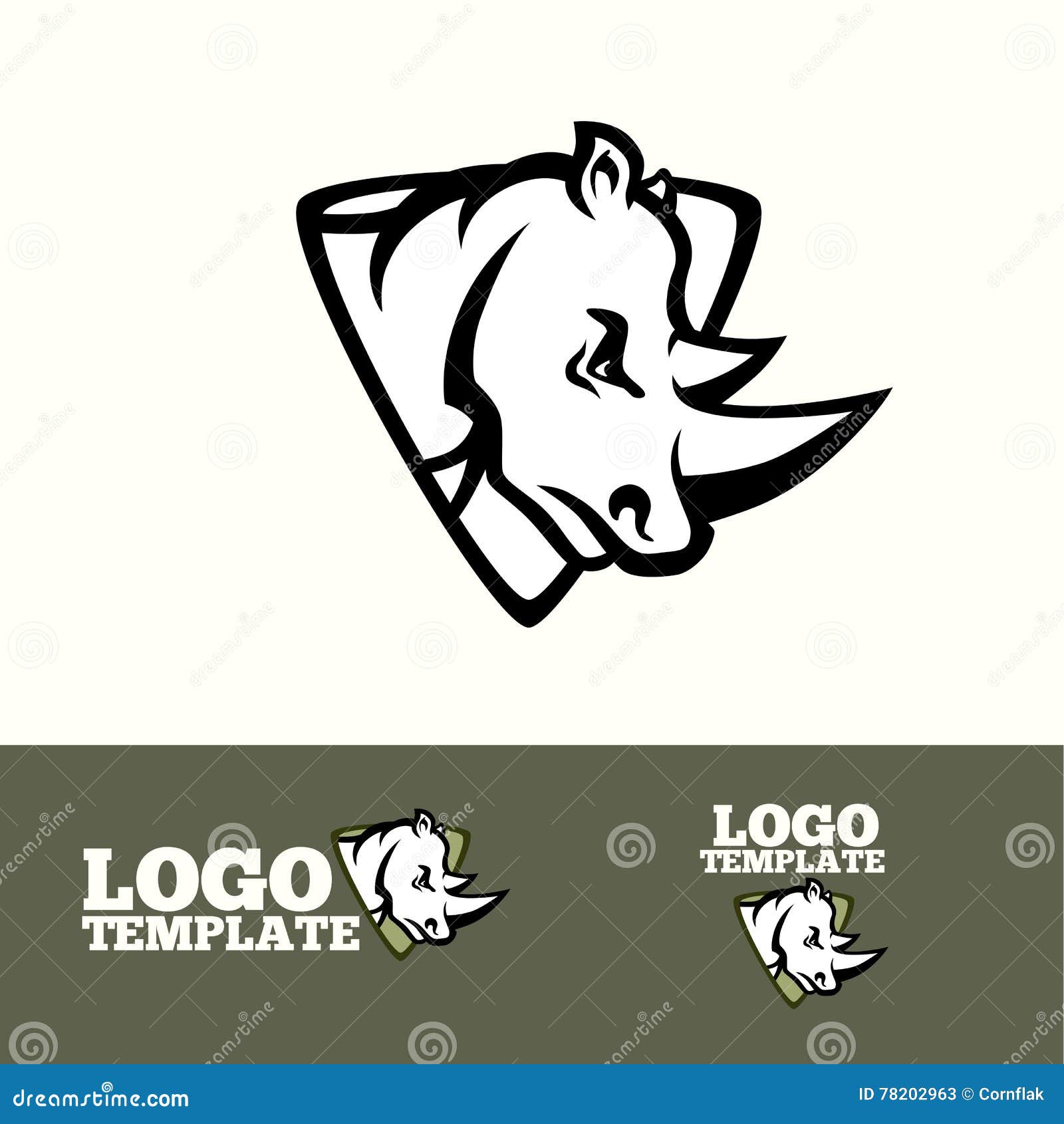 Conceito do vetor do logotipo do rinoceronte para as equipes de esporte, os tipos etc.