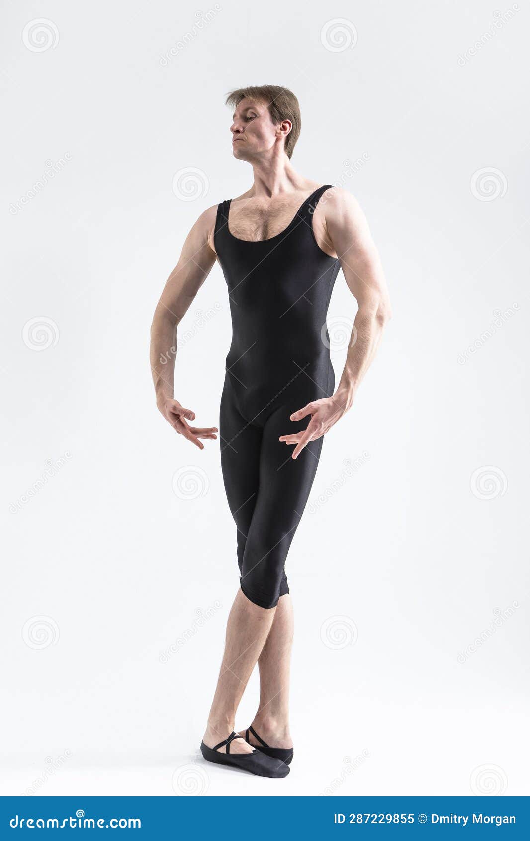 Concentrated Contemporary Ballet Dancer Flexible Athletic Man Posing in ...