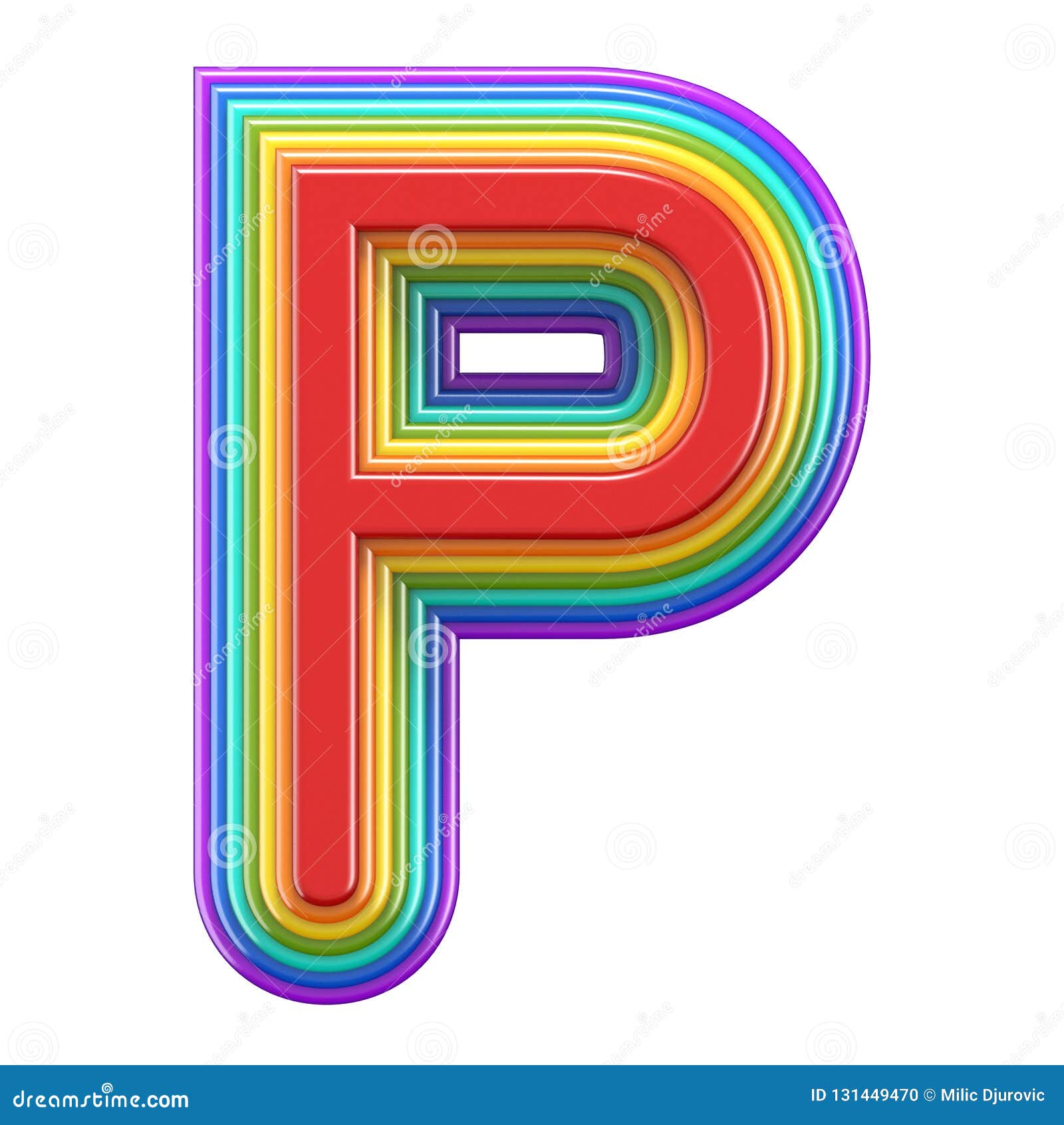 Concentric Rainbow Font Letter P 3D Stock Illustration